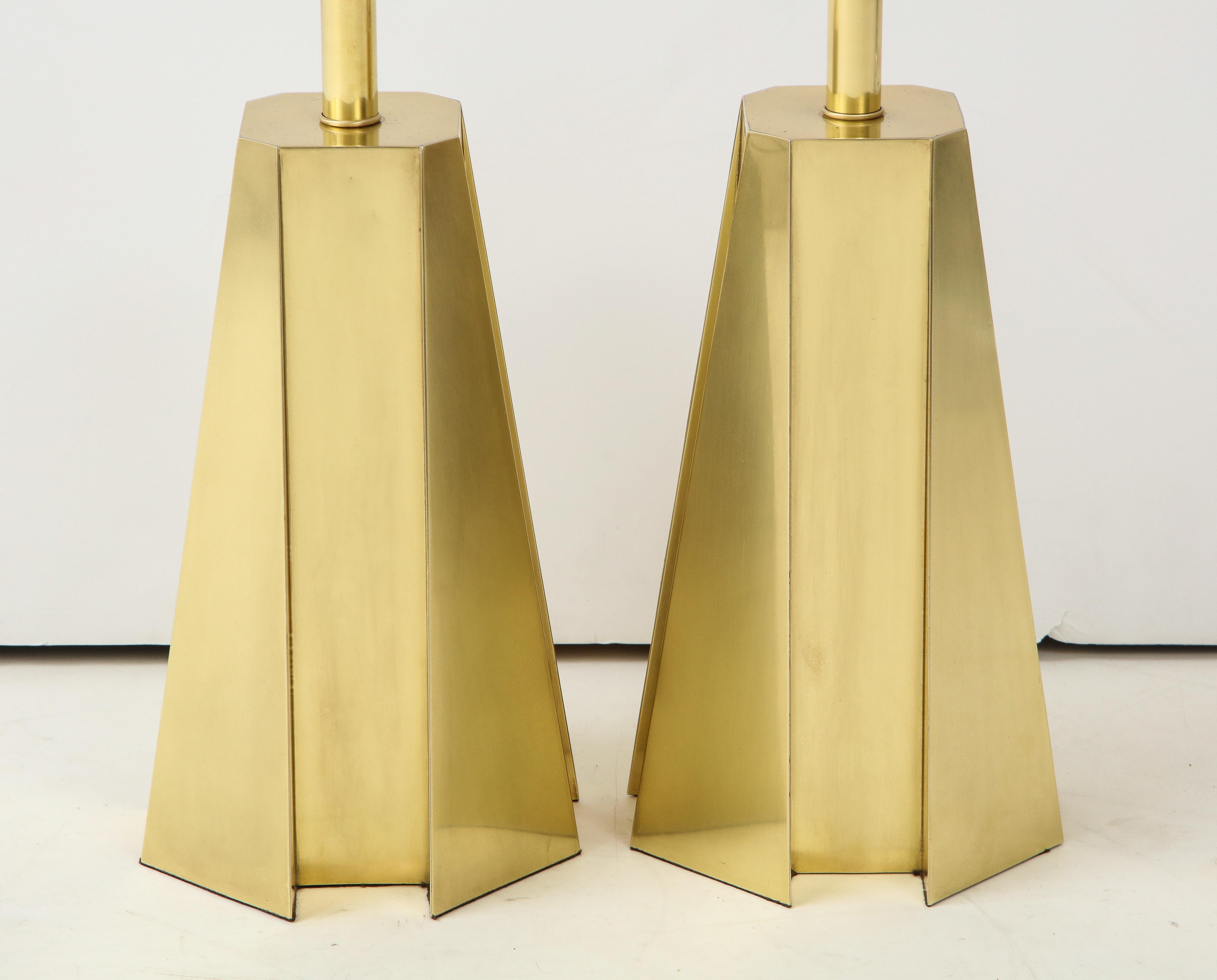American Mid-Century Modern Faceted Brass Table Lamps