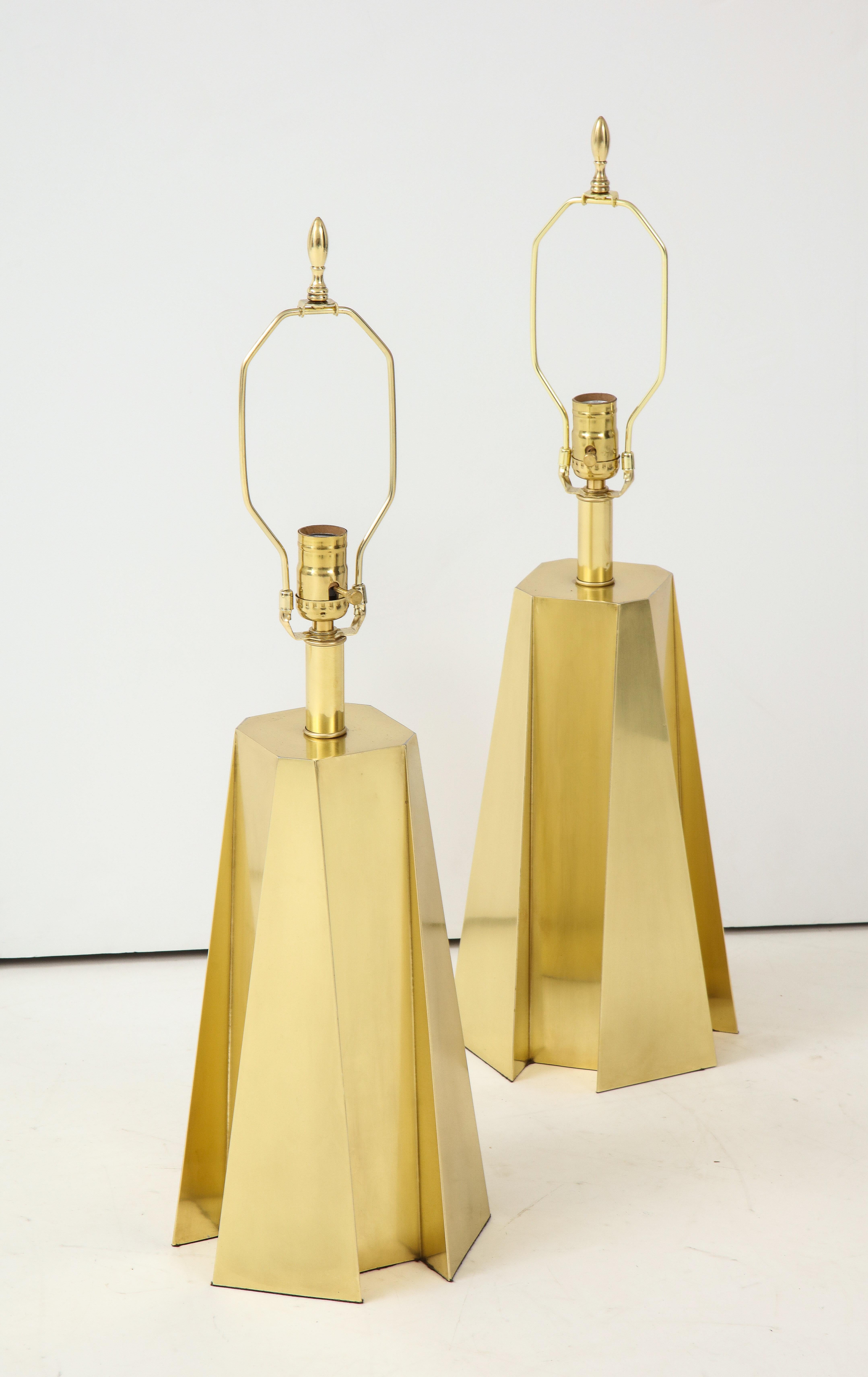 Late 20th Century Mid-Century Modern Faceted Brass Table Lamps