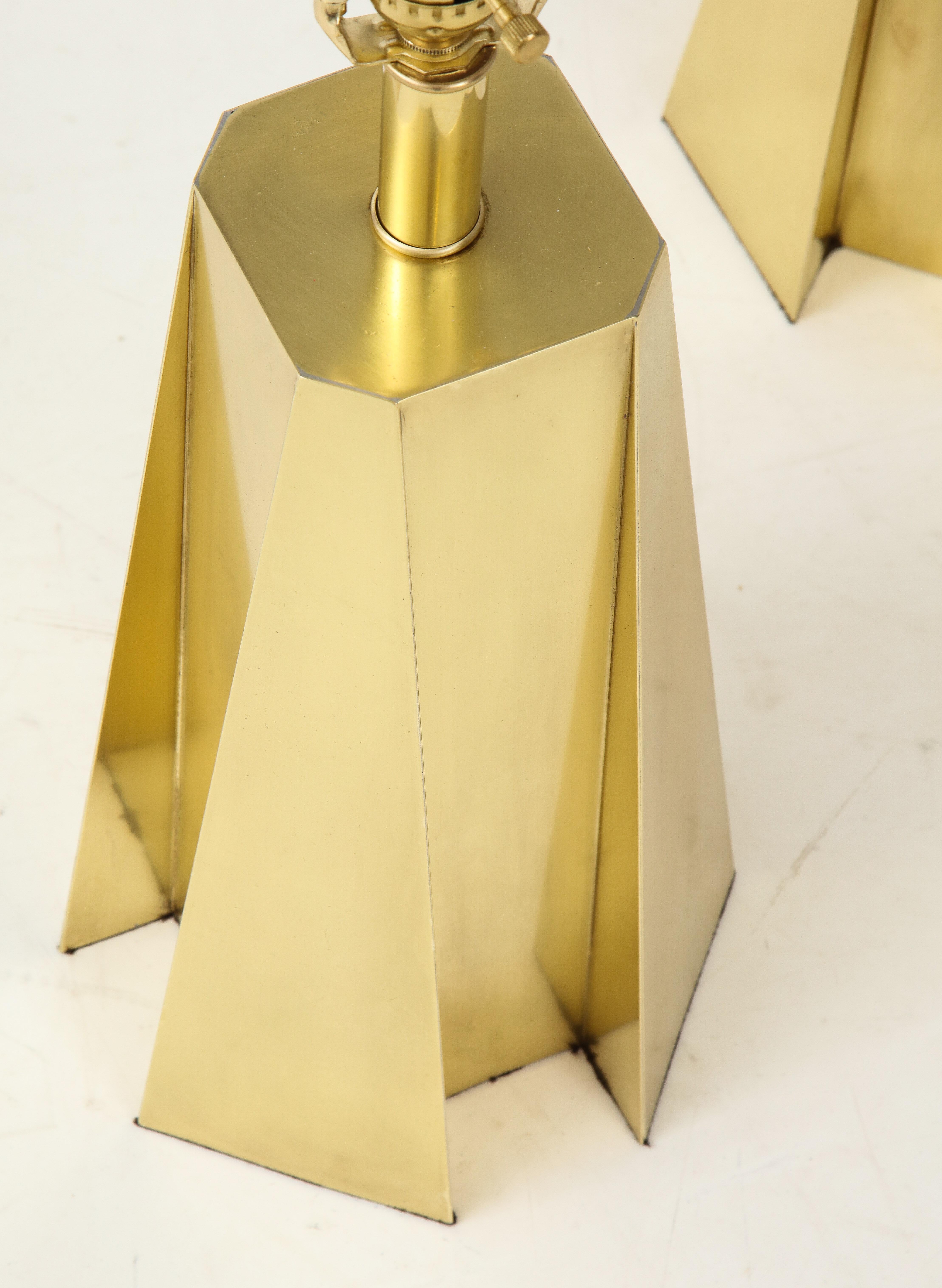 Mid-Century Modern Faceted Brass Table Lamps 1