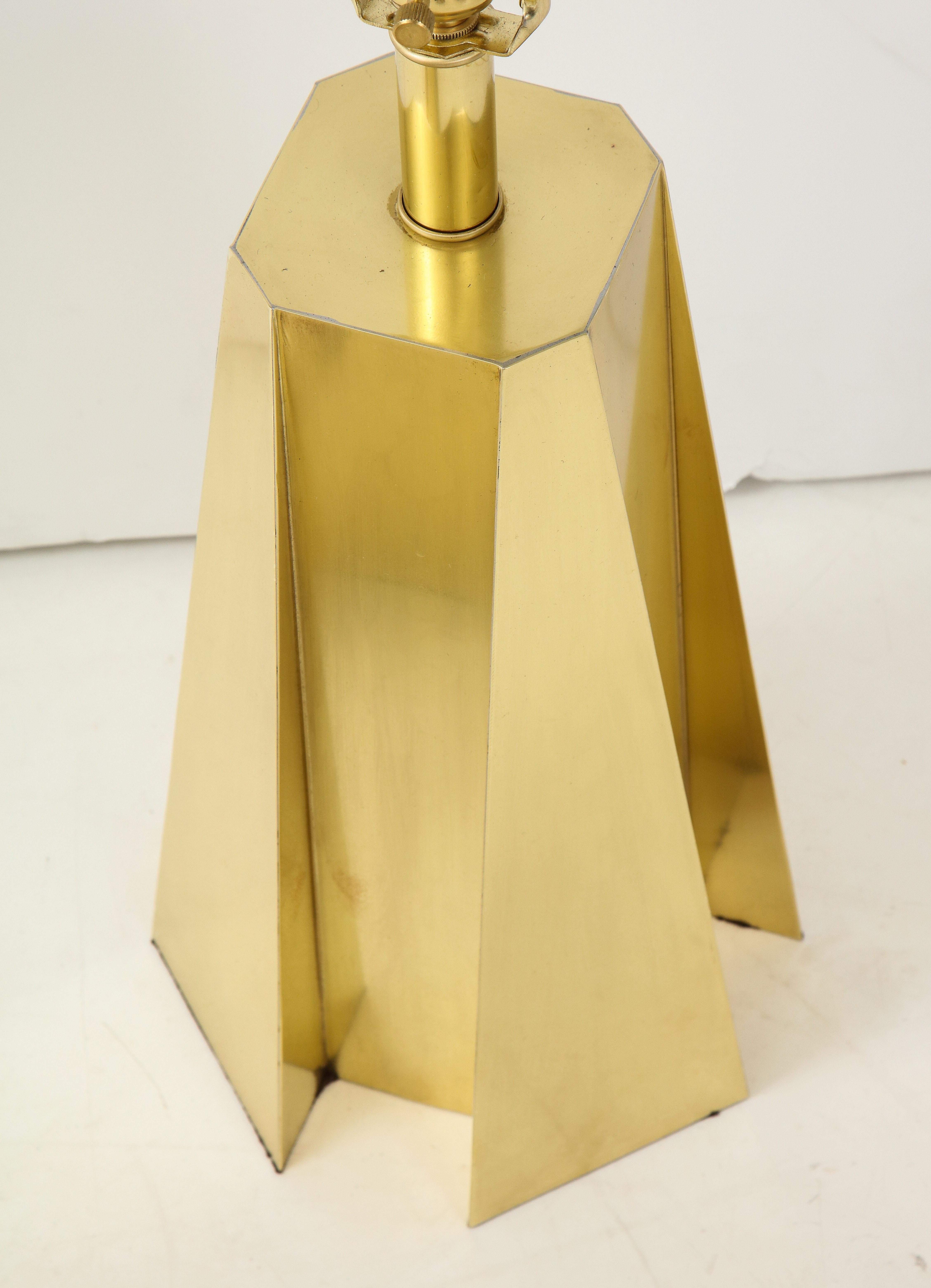 Mid-Century Modern Faceted Brass Table Lamps 2