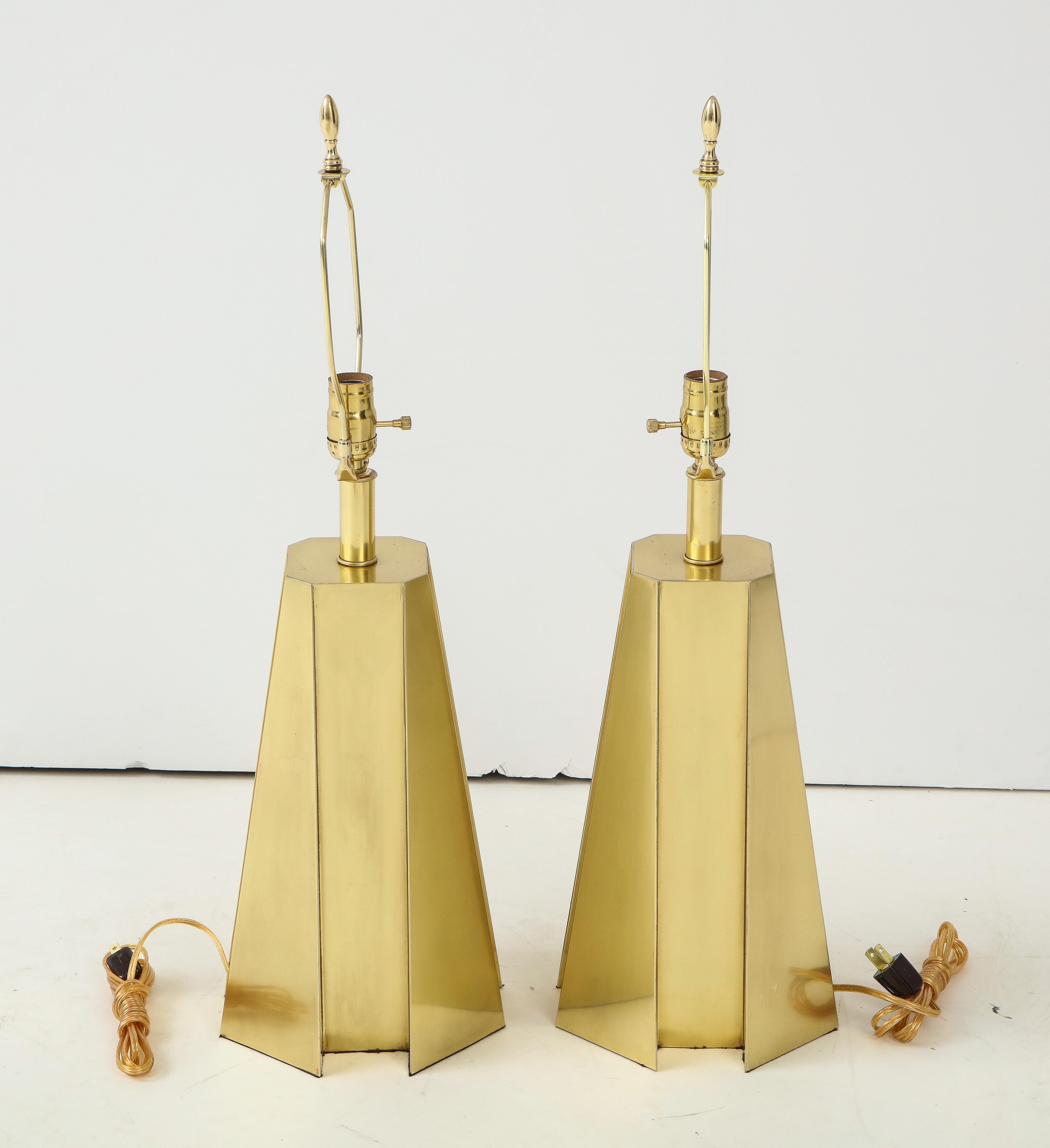 Mid-Century Modern Faceted Brass Table Lamps 3