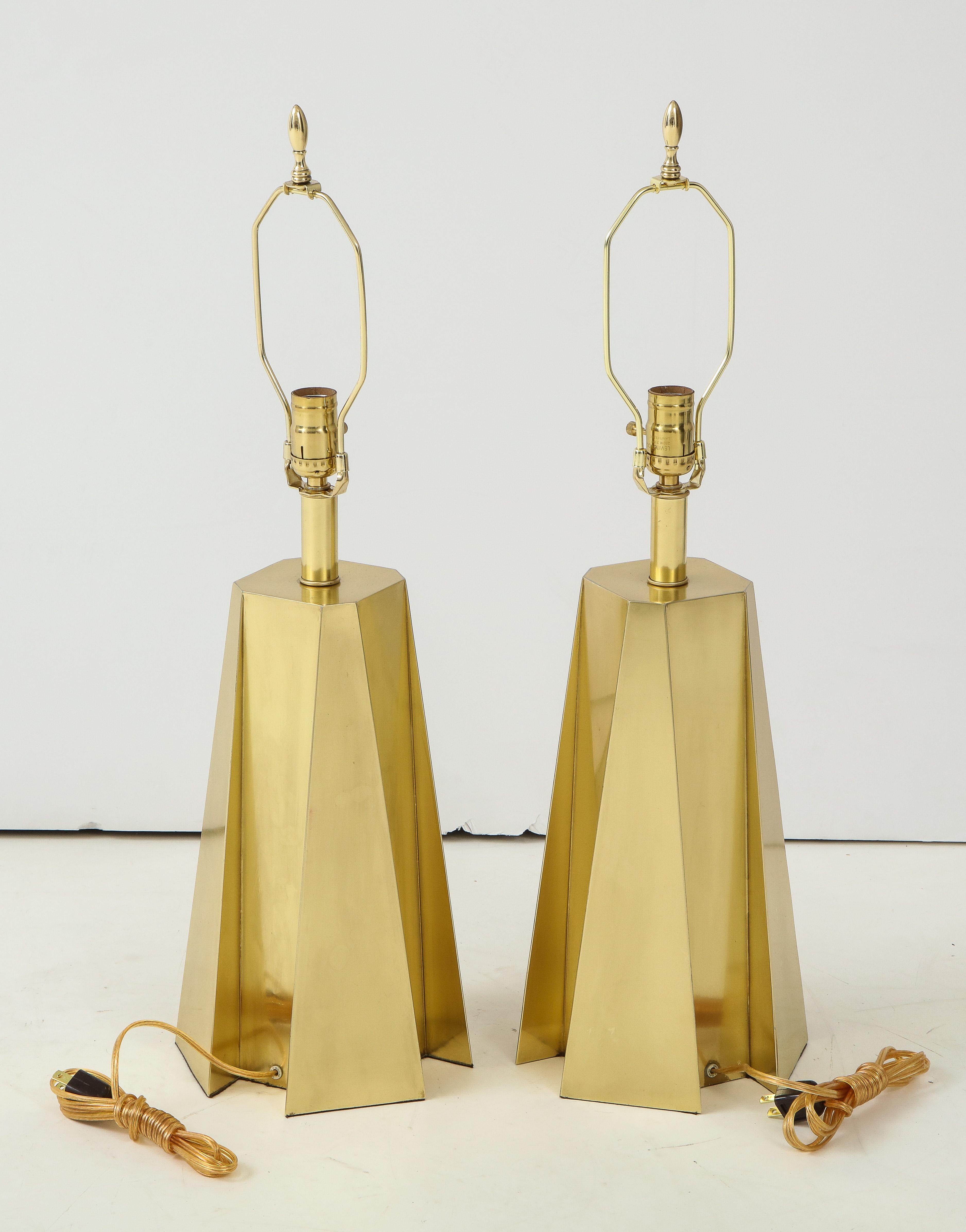 Mid-Century Modern Faceted Brass Table Lamps 4
