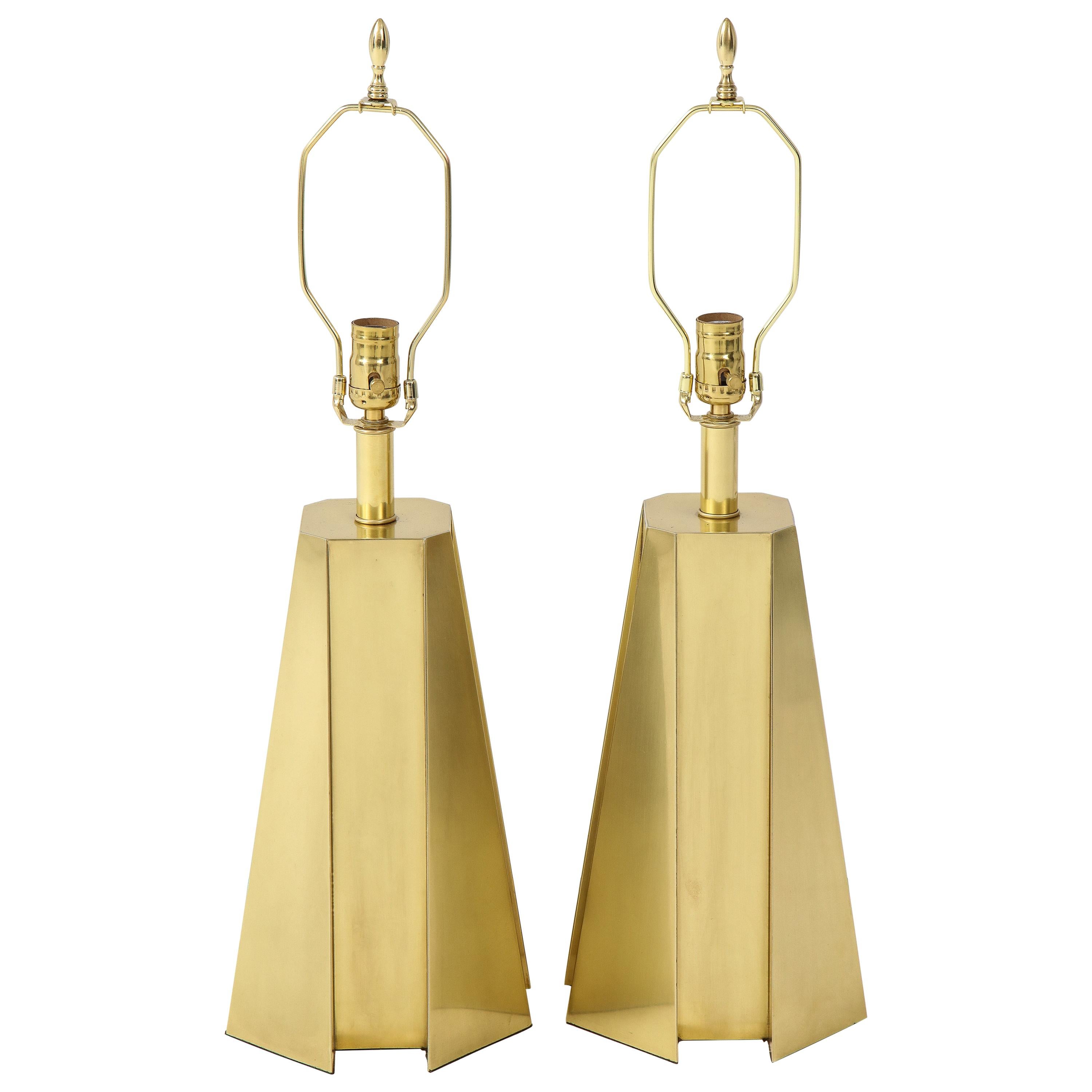 Mid-Century Modern Faceted Brass Table Lamps