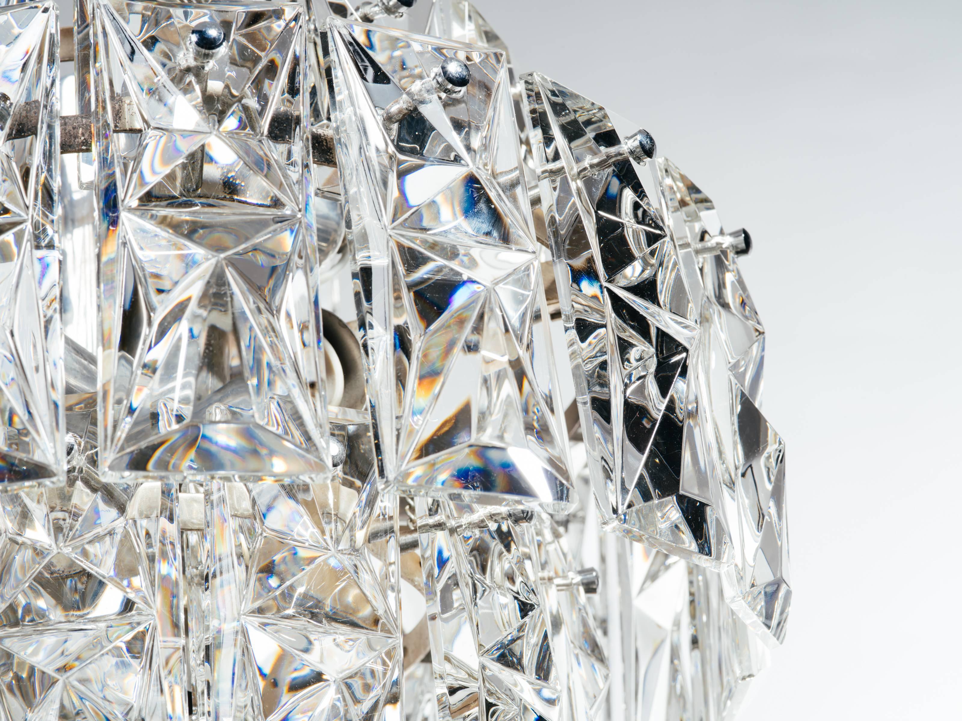 Faceted Crystal Prism Chandelier by Kinkeldey, Germany, c. 1960's In Fair Condition For Sale In Fort Lauderdale, FL