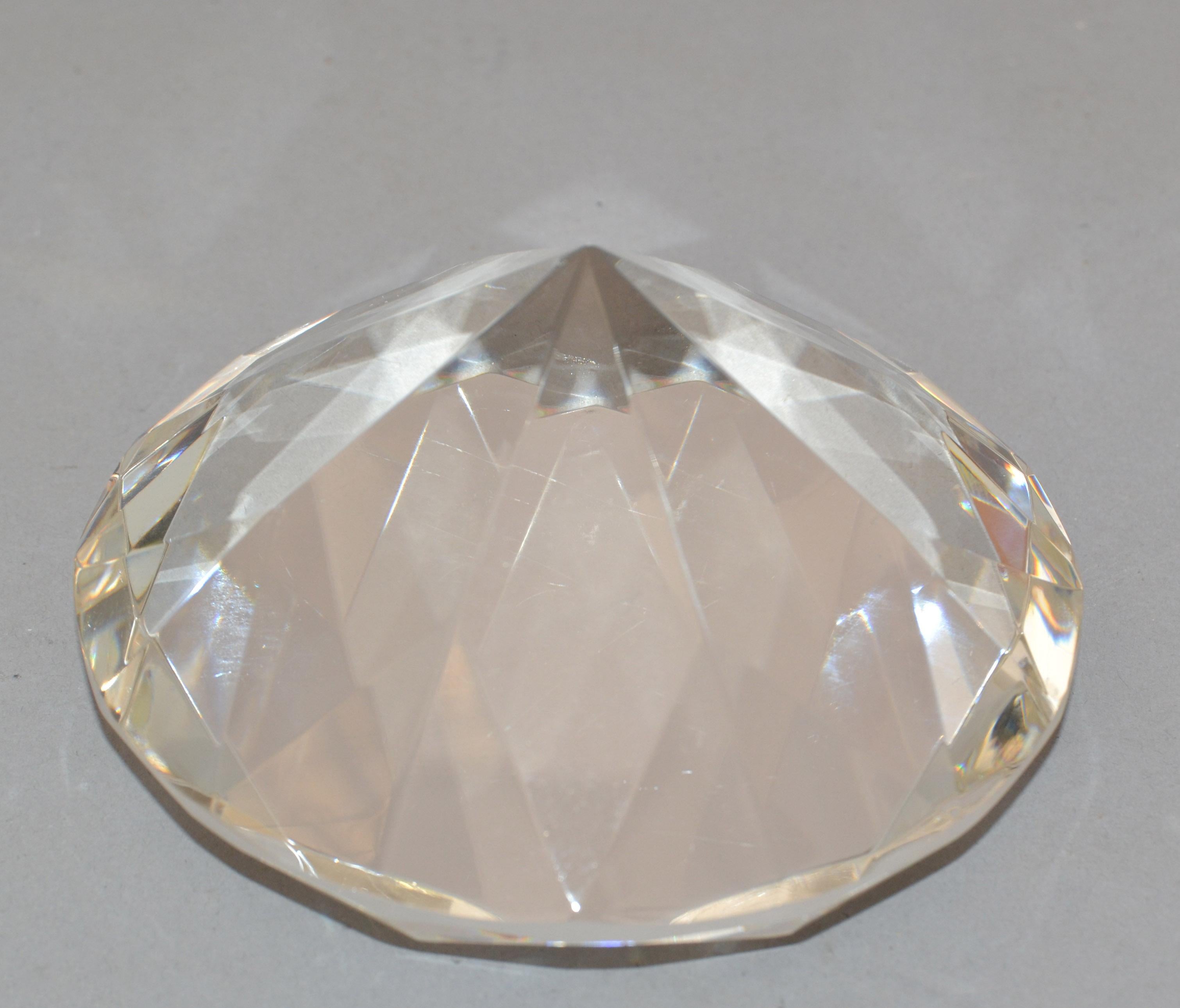 American One Mid-Century Modern Faceted Glass Diamond Shaped Figurine Paperweight Desk  For Sale