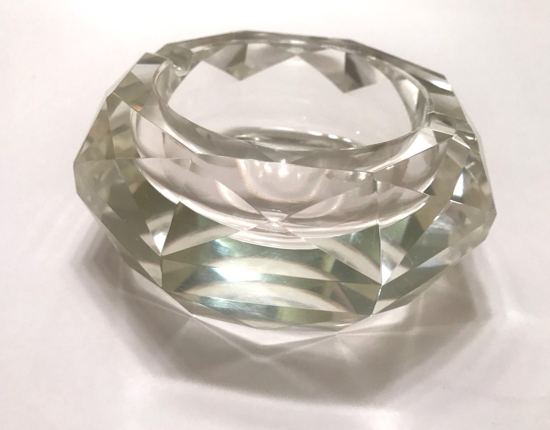 Cut Glass Mid-Century Modern Faceted Murano Glass Ashtray, Italy, 1950s