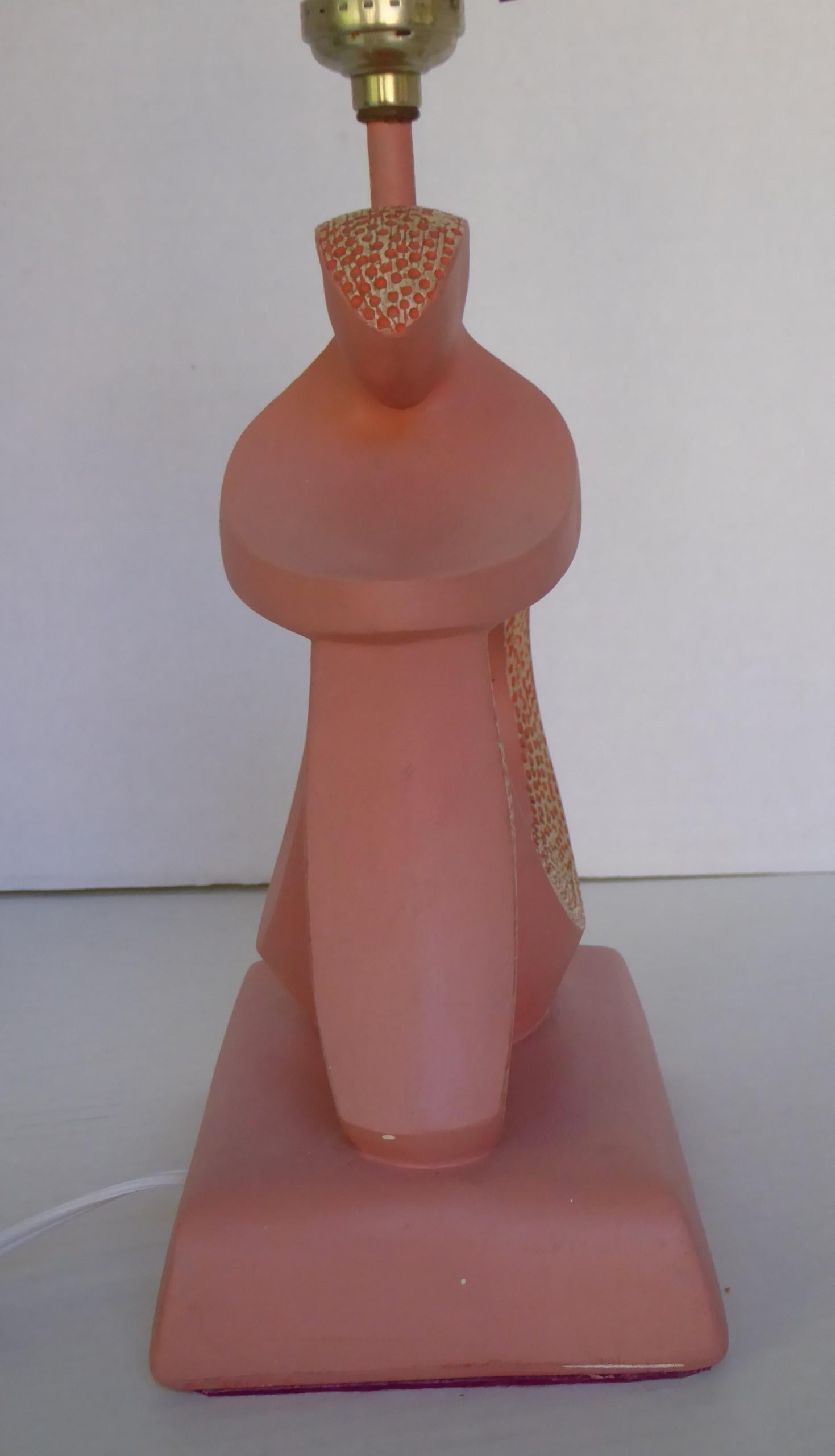 Metal Mid Century Modern F.A.I.P. Plaster Table Lamp Stylized Seating Lady 1950s For Sale