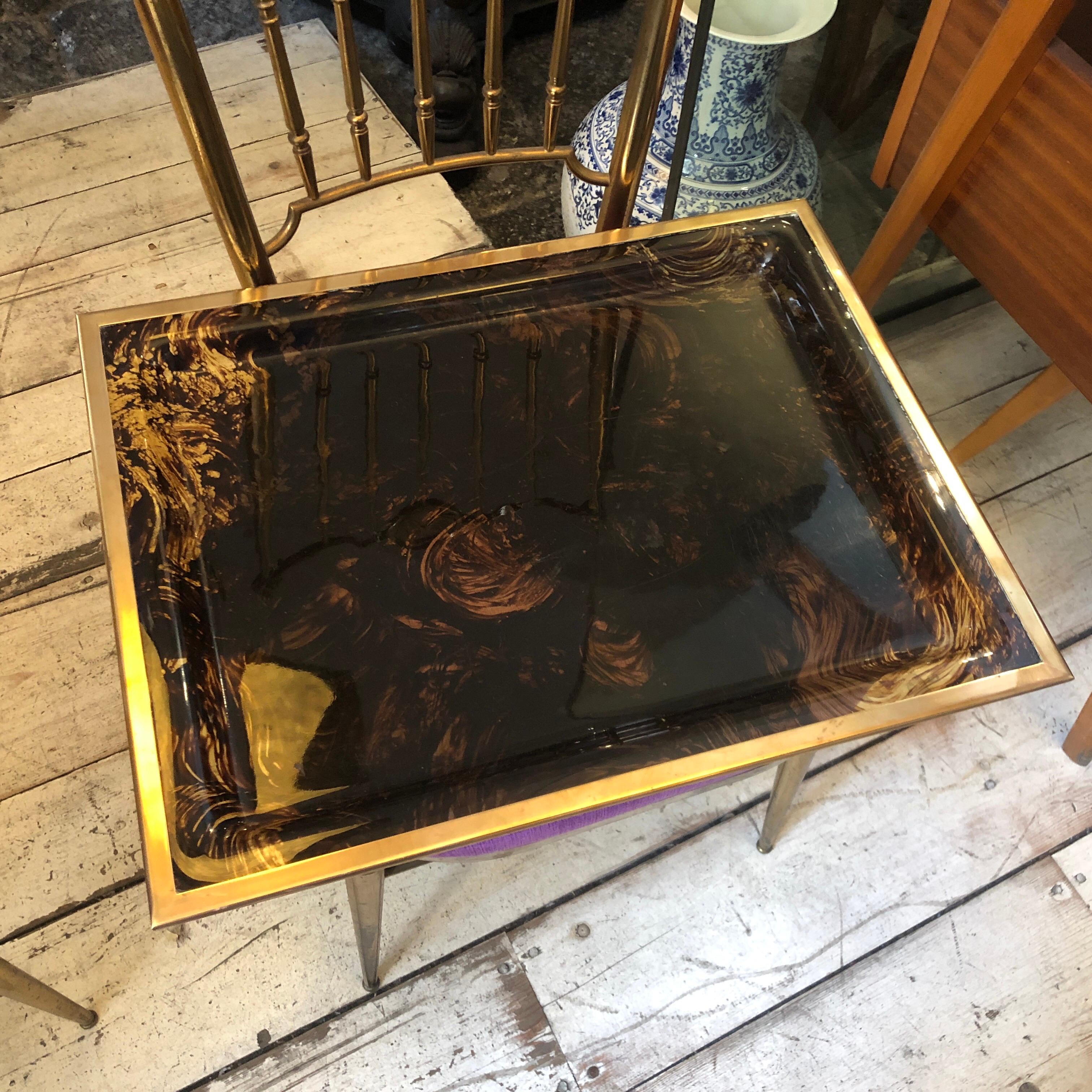 Mid-Century Modern Fake Tortoise Lucite and Brass Italian Serving Tray, 1970s 2