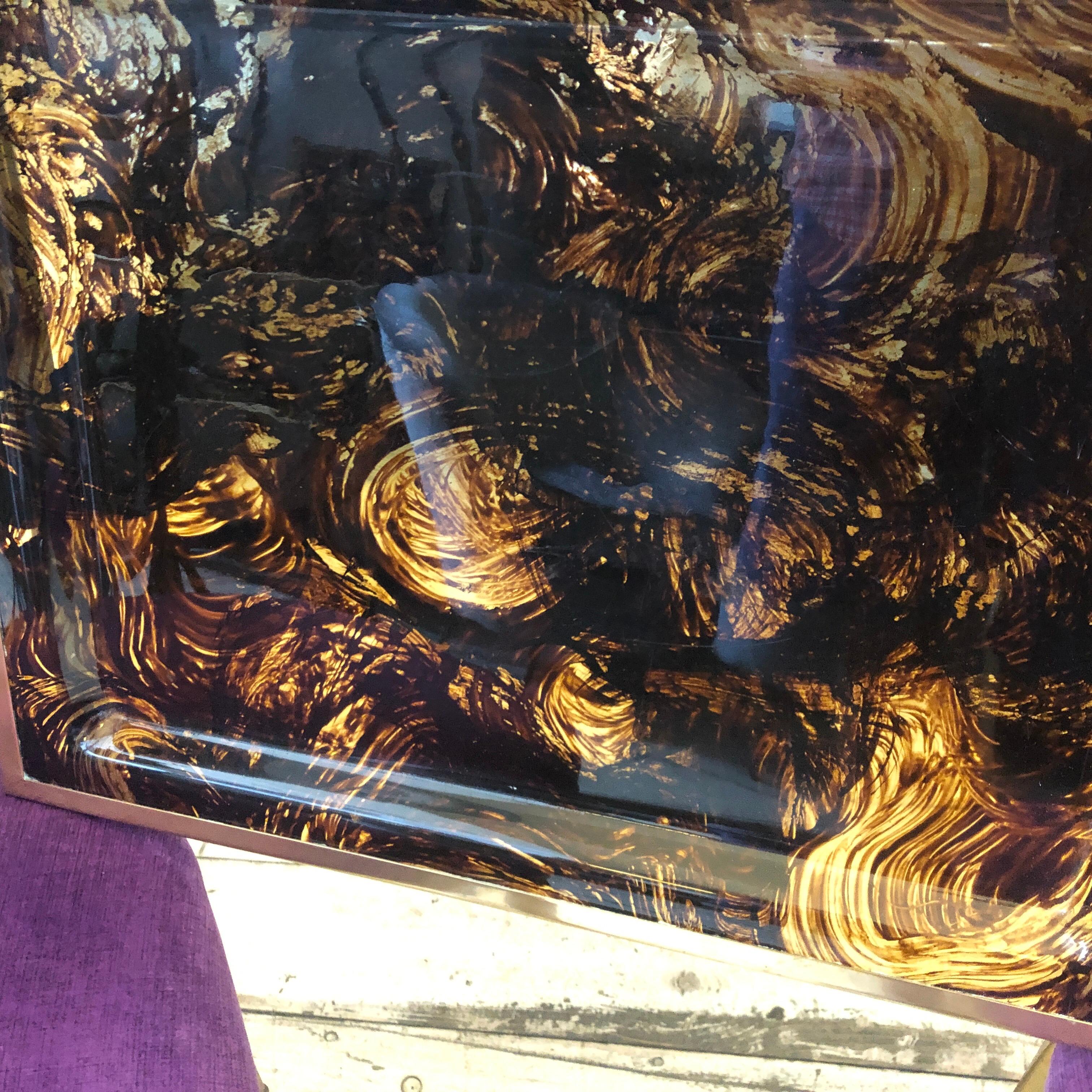 Mid-Century Modern Fake Tortoise Lucite and Brass Italian Serving Tray, 1970s 3