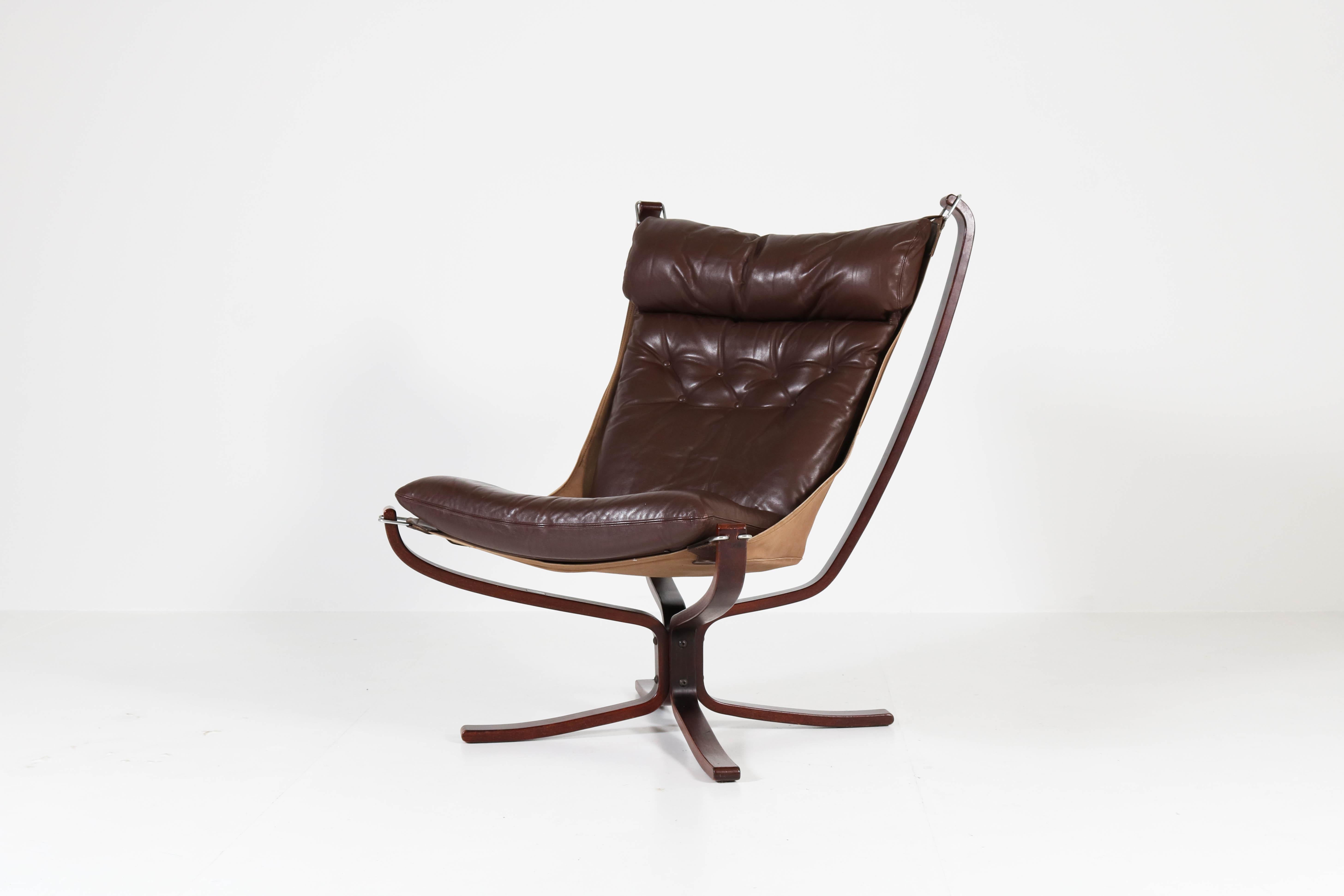 Leather Mid-Century Modern Falcon Chair by Sigurd Ressell for Vatne Møbler Norway, 1970s
