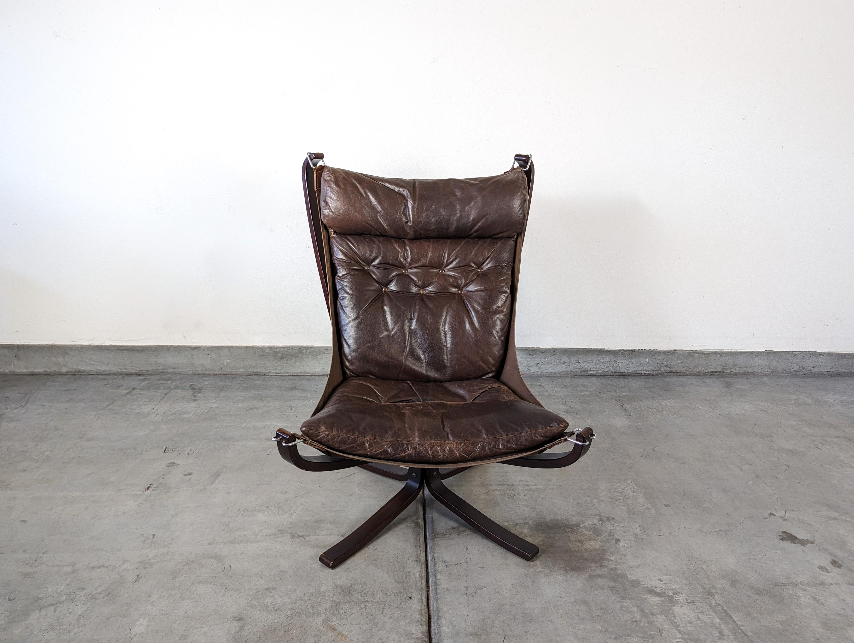 Leather Mid Century Modern Falcon Chair by Sigurd Resell for Vatne Mobler, c1970s