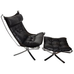Mid-Century Modern Falcon Chair & Ottoman in Chrome Frame by Sigurd Ressell