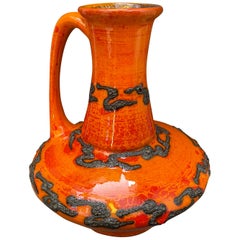 Mid-Century Modern Fat Lava Orange Ceramic German Jug, circa 1970