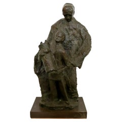 Mid-Century Modern Father with Son Holding the Torah Bronze Sculpture