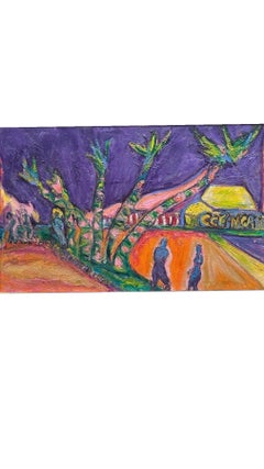 Mid-Century Modern Fauvist Style Tropical Signed Landscape Painting.