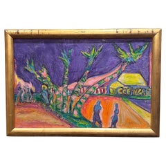 Mid-Century Modern Fauvist Style Tropical Signed Landscape Painting.