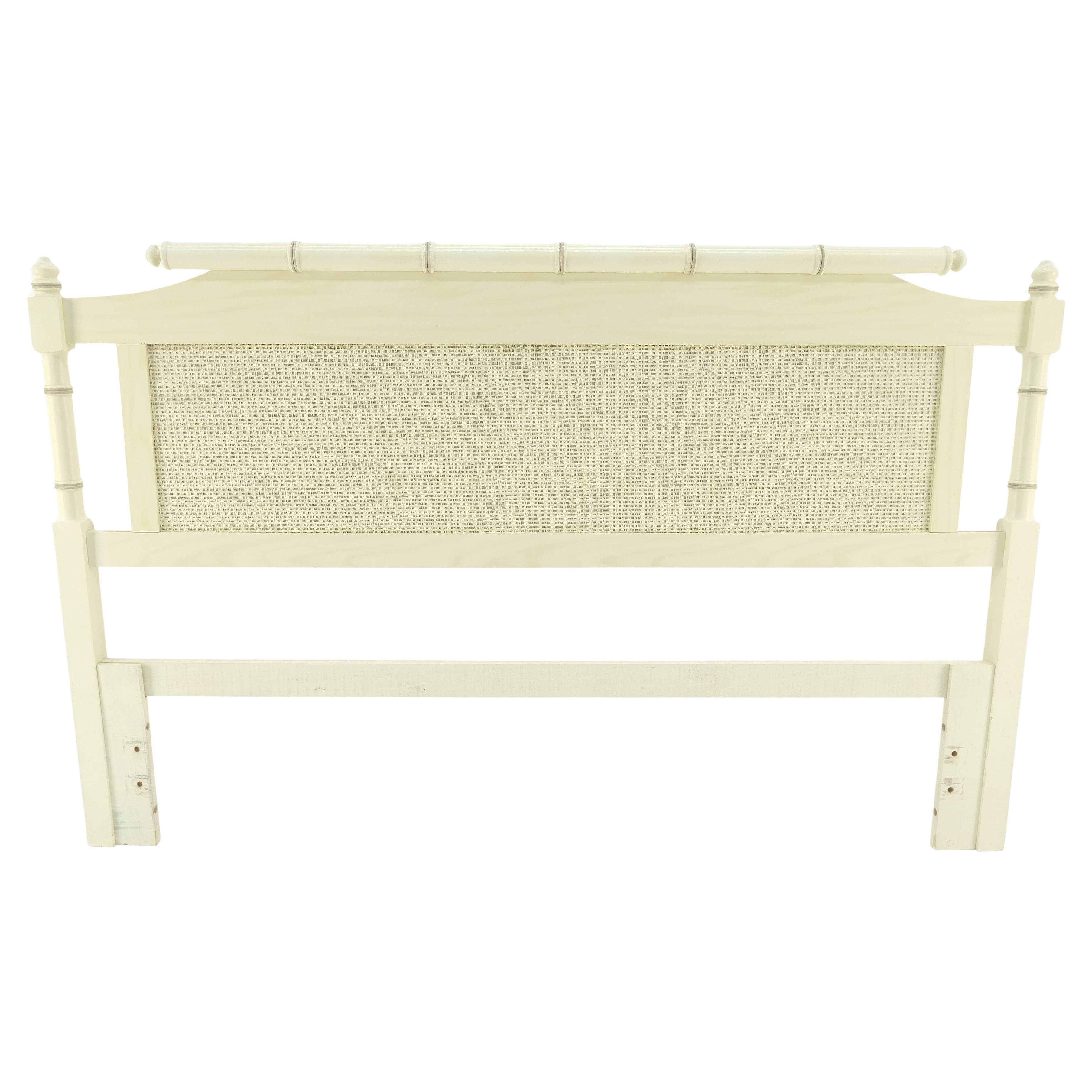 Mid-Century Modern Kopfteil-Bett aus Kunstbambus in Beige und Weiß, Queen Size, MINT