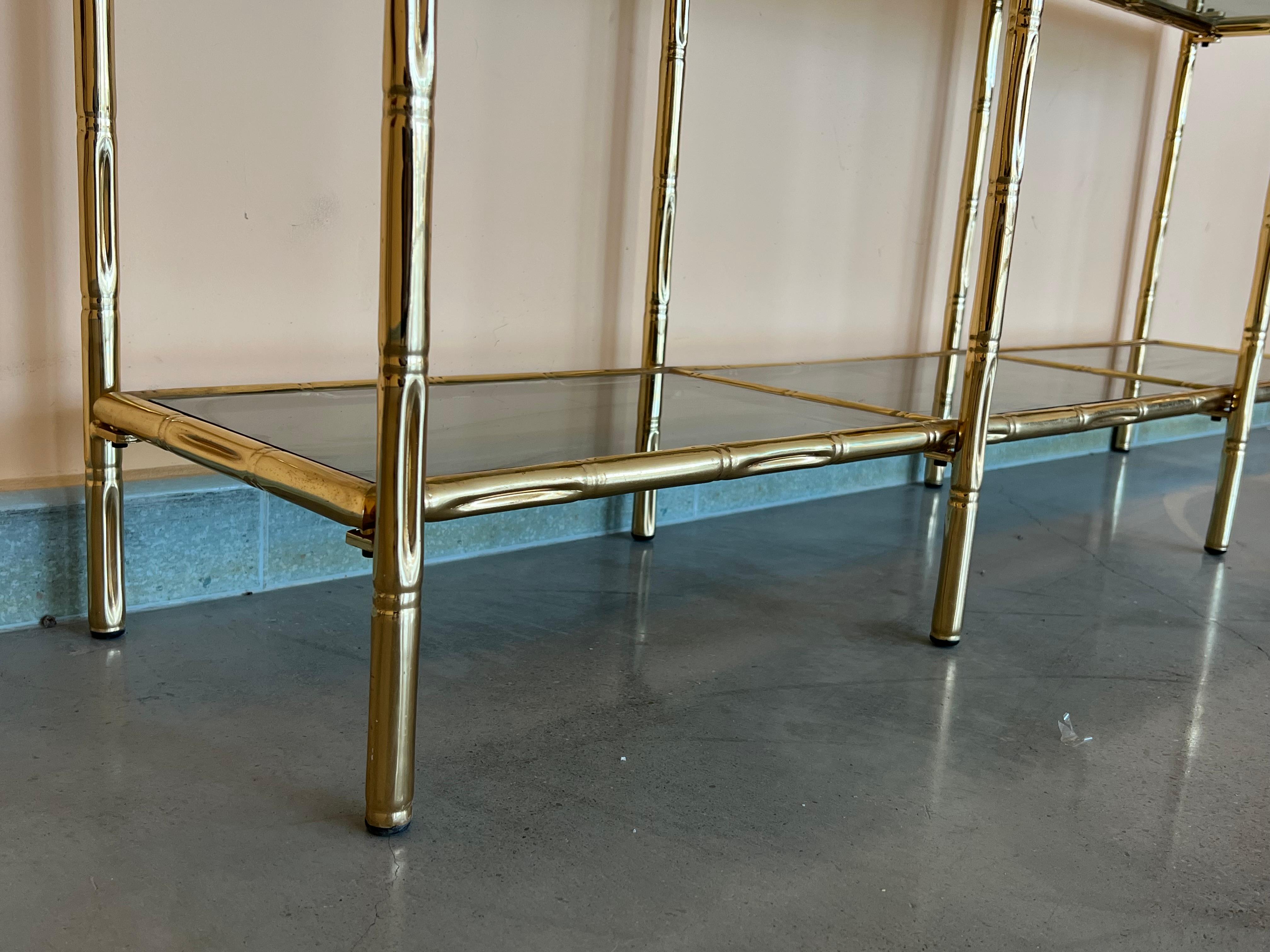 Mid-Century Modern Faux Bamboo Brass Etagere with Stair Form and Smoked Glass For Sale 6