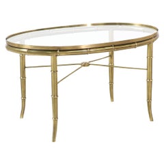 Mid-Century Modern Faux Bamboo Brass & Glass Side Table