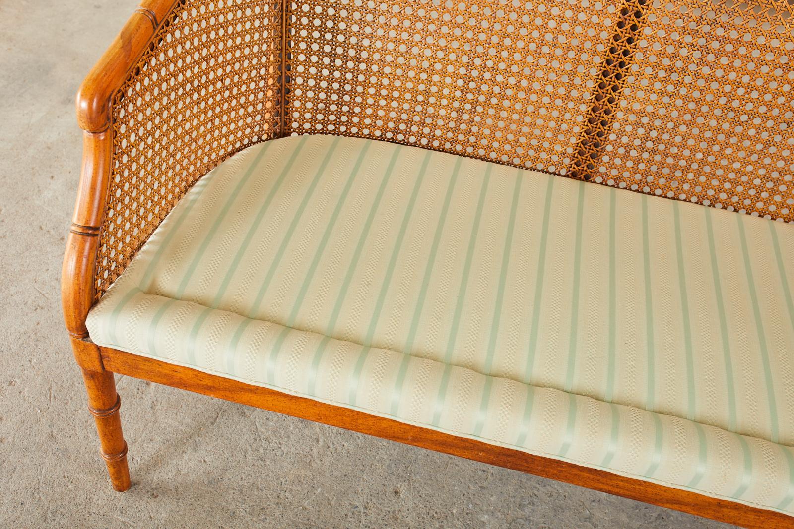 Mid-Century Modern Faux Bamboo Caned Settee Loveseat 3