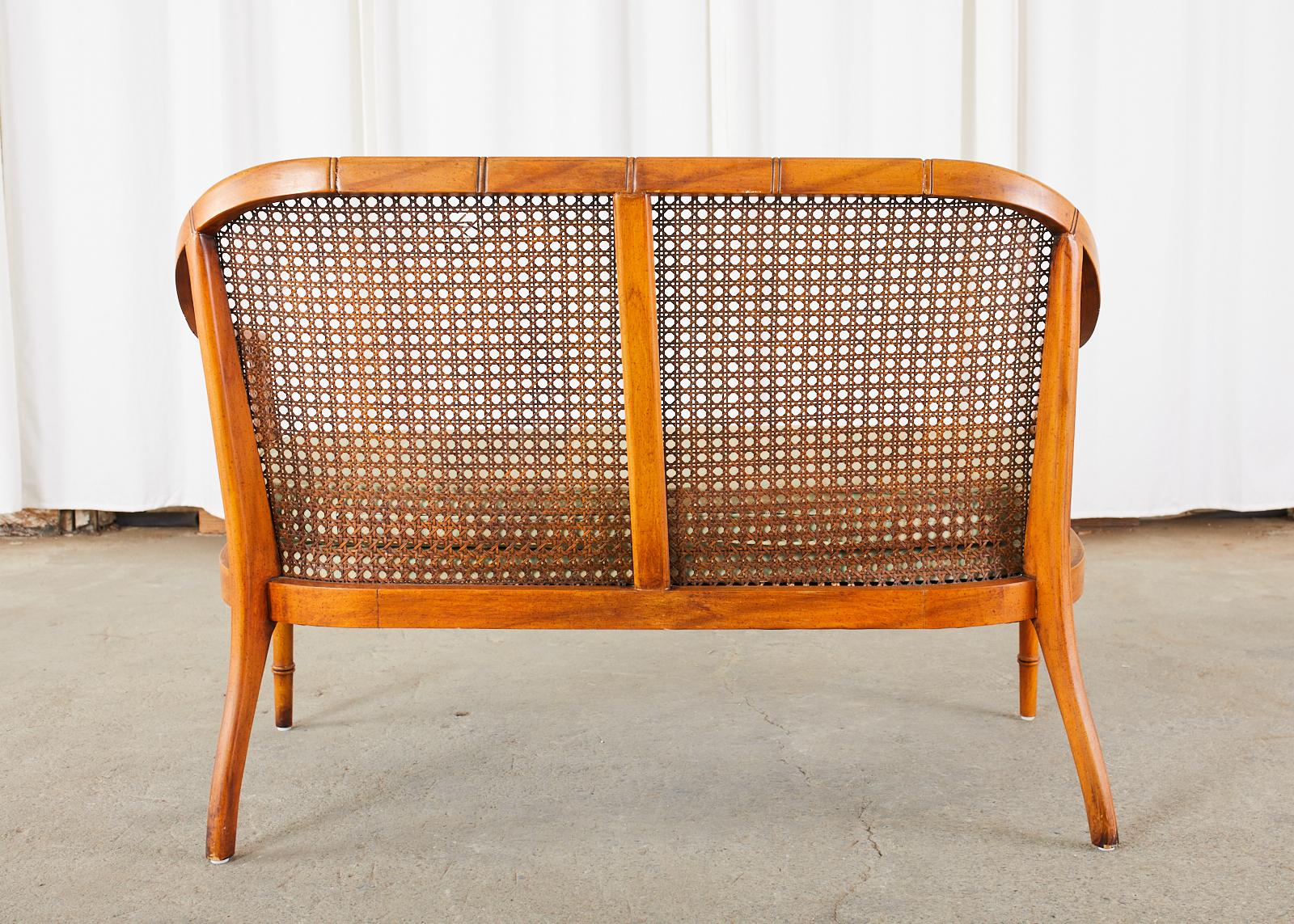Mid-Century Modern Faux Bamboo Caned Settee Loveseat 10