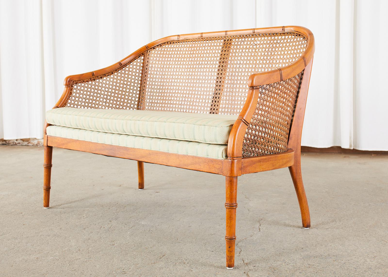 American Mid-Century Modern Faux Bamboo Caned Settee Loveseat