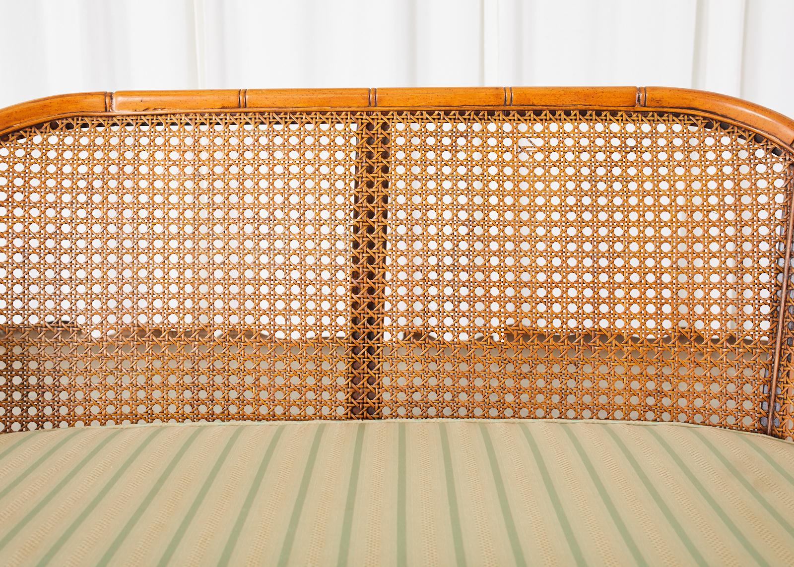 Hand-Crafted Mid-Century Modern Faux Bamboo Caned Settee Loveseat