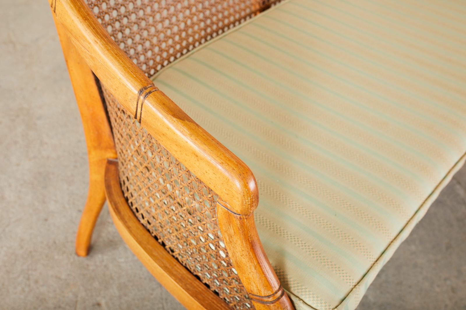20th Century Mid-Century Modern Faux Bamboo Caned Settee Loveseat