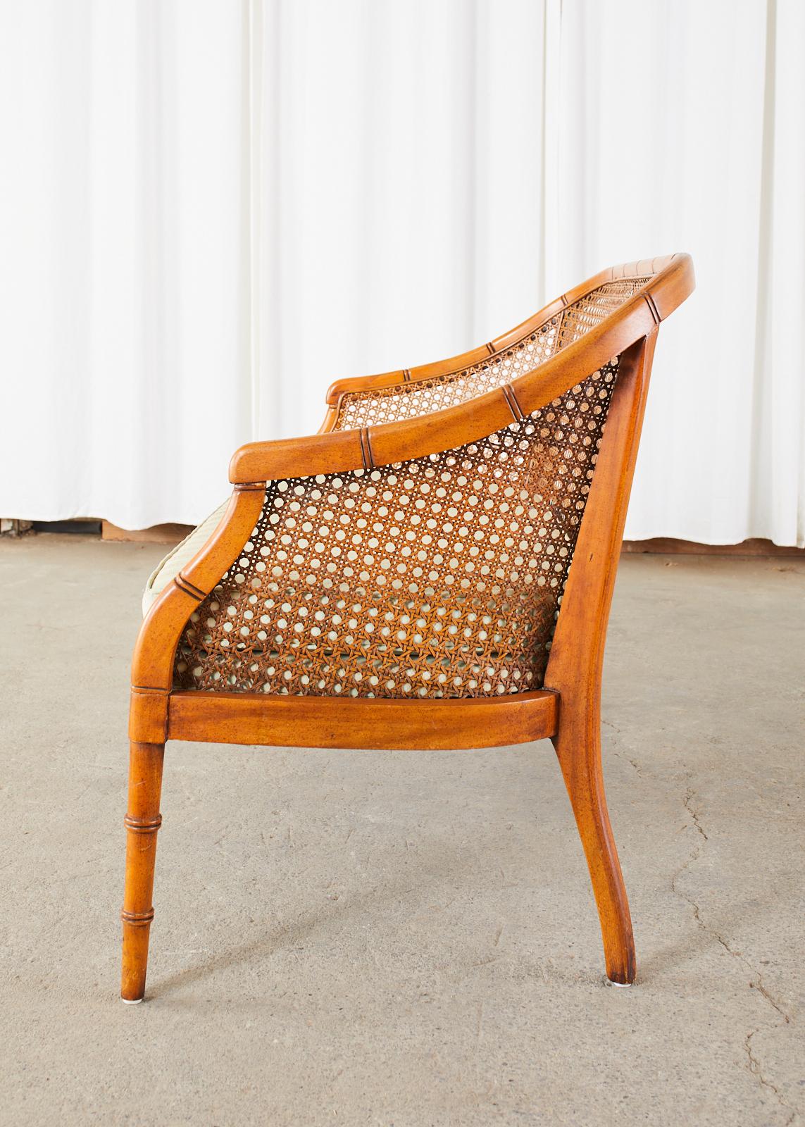 Mid-Century Modern Faux Bamboo Caned Settee Loveseat 1