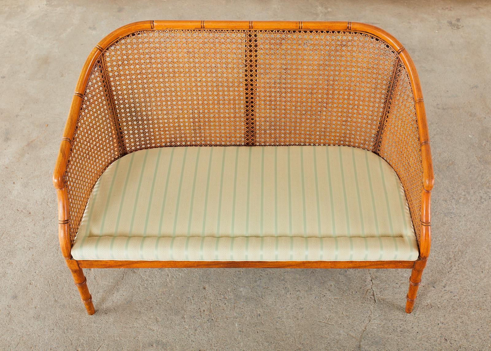 Mid-Century Modern Faux Bamboo Caned Settee Loveseat 2
