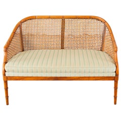Vintage Mid-Century Modern Faux Bamboo Caned Settee Loveseat