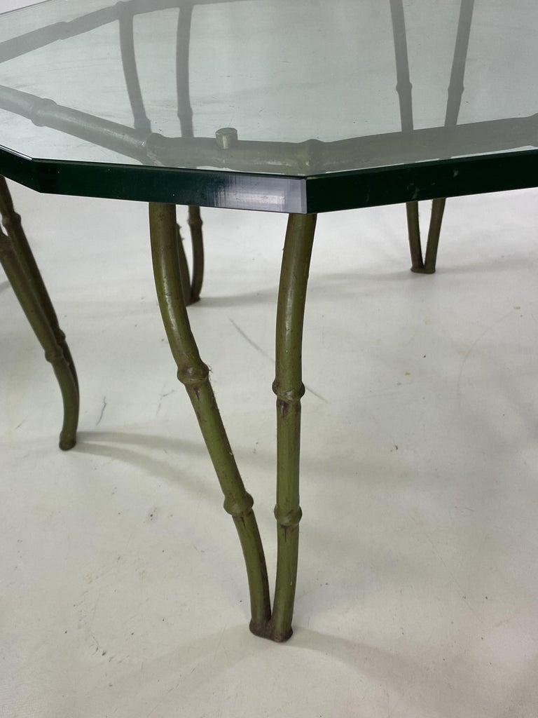 MidCentury Modern Faux Bamboo Cast Iron Glass Top Coffee Table For