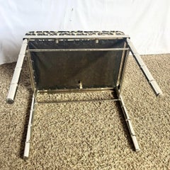 Mid Century Modern Faux Bamboo Chrome Leopard Print Low Stool