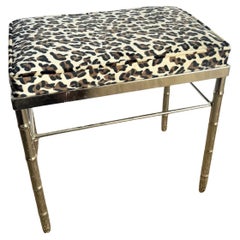 Mid Century Modern Faux Bamboo Chrome Leopard Print Low Stool