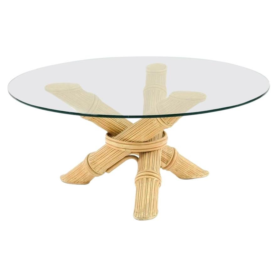 MidCentury Modern Faux Bamboo GlassTop Coffee Table at 1stDibs
