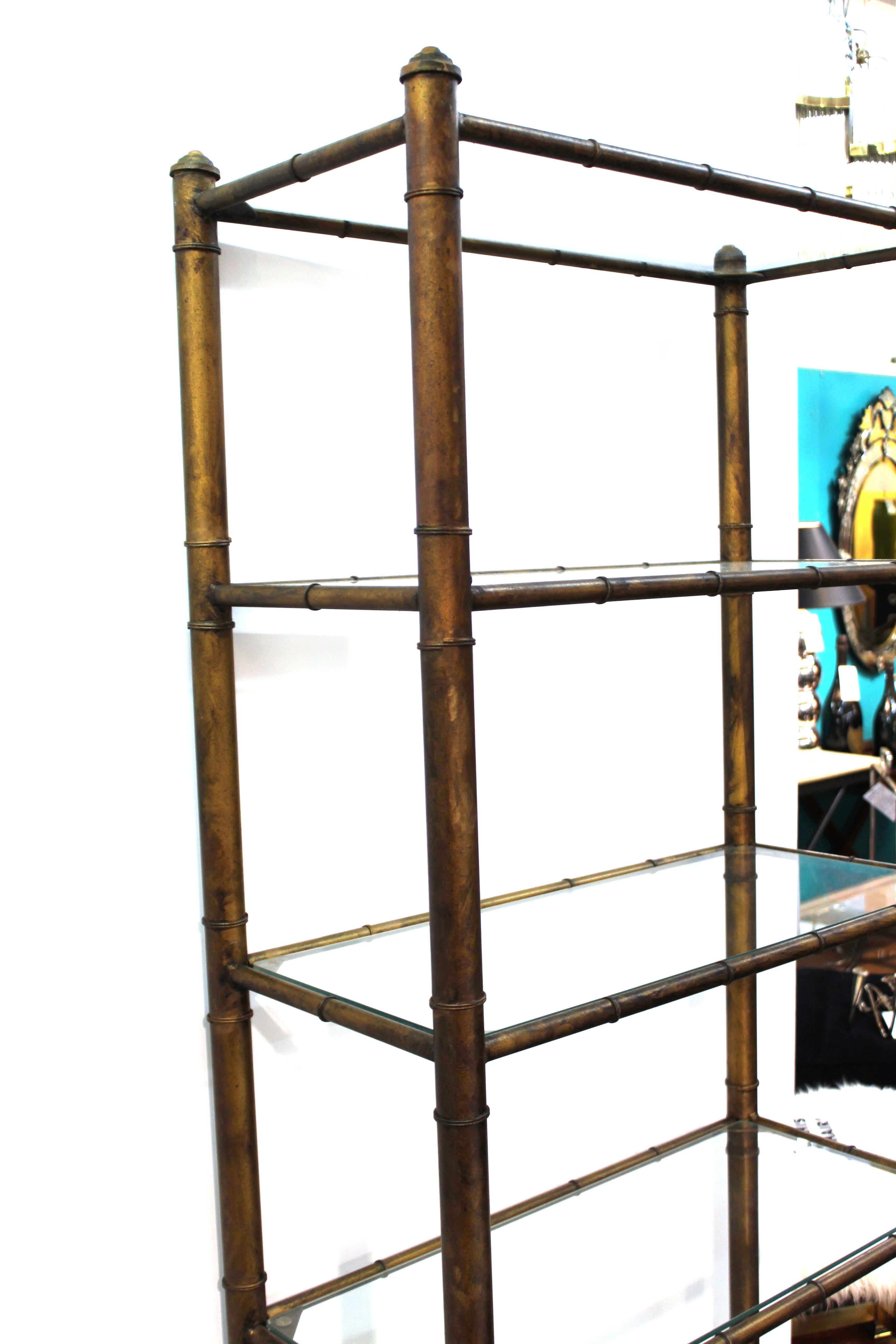 Mid-Century Modern Faux Bamboo Etagere with 4 Glass Shelves and 2 Lucite Shelves 6
