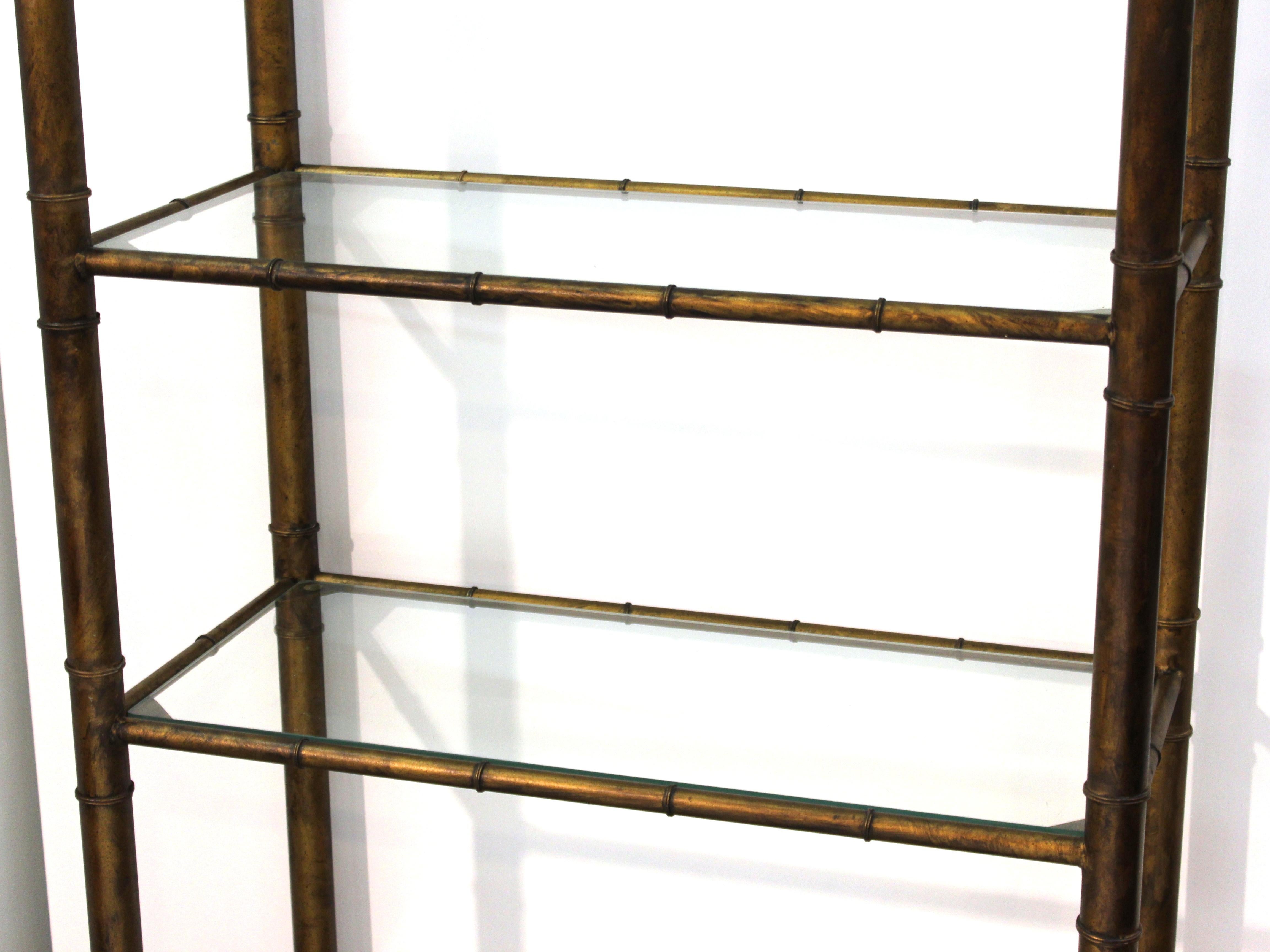 Mid-Century Modern Faux Bamboo Etagere with 4 Glass Shelves and 2 Lucite Shelves In Good Condition In Astoria, NY