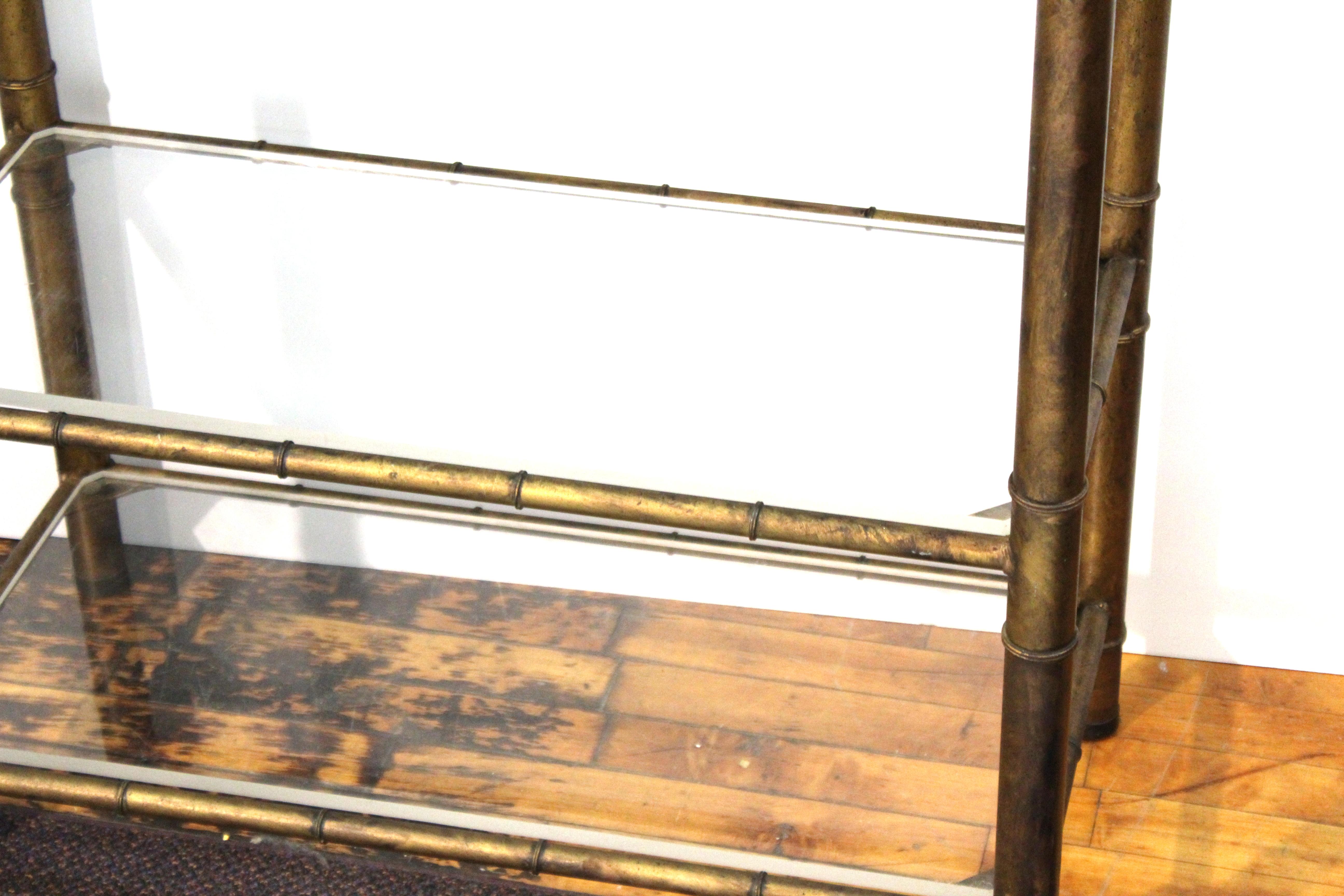 Late 20th Century Mid-Century Modern Faux Bamboo Etagere with 4 Glass Shelves and 2 Lucite Shelves