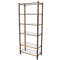 Mid-Century Modern Faux Bamboo Etagere with 4 Glass Shelves and 2 Lucite Shelves