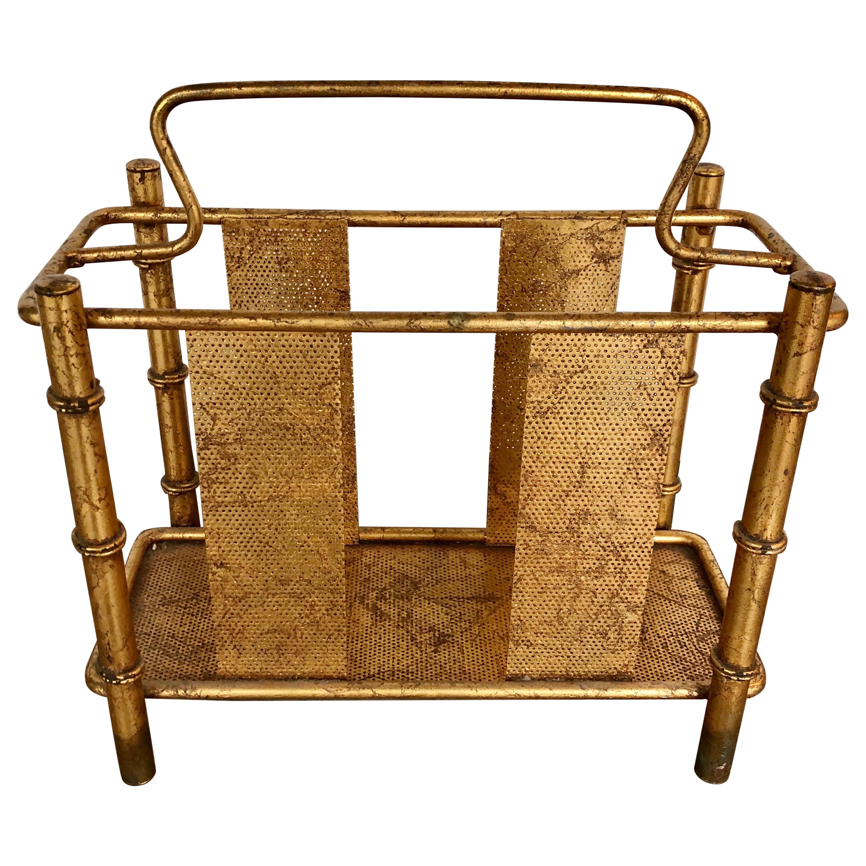 Mid-Century Gilt Magazine Rack For Sale at 1stDibs