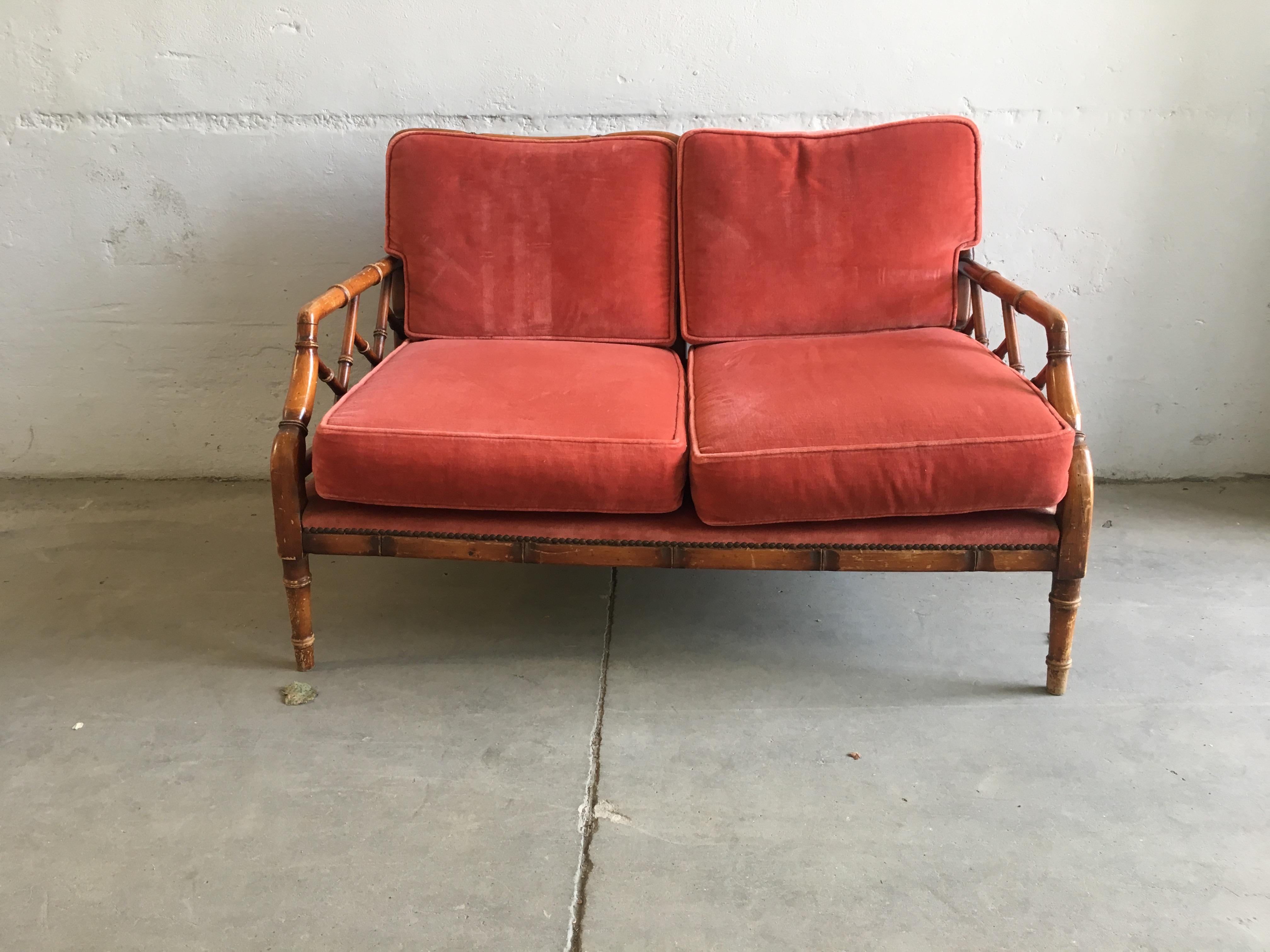 Italian Mid-Century Modern Faux Bamboo Living Room Set with its Original Cushions, 1960s For Sale
