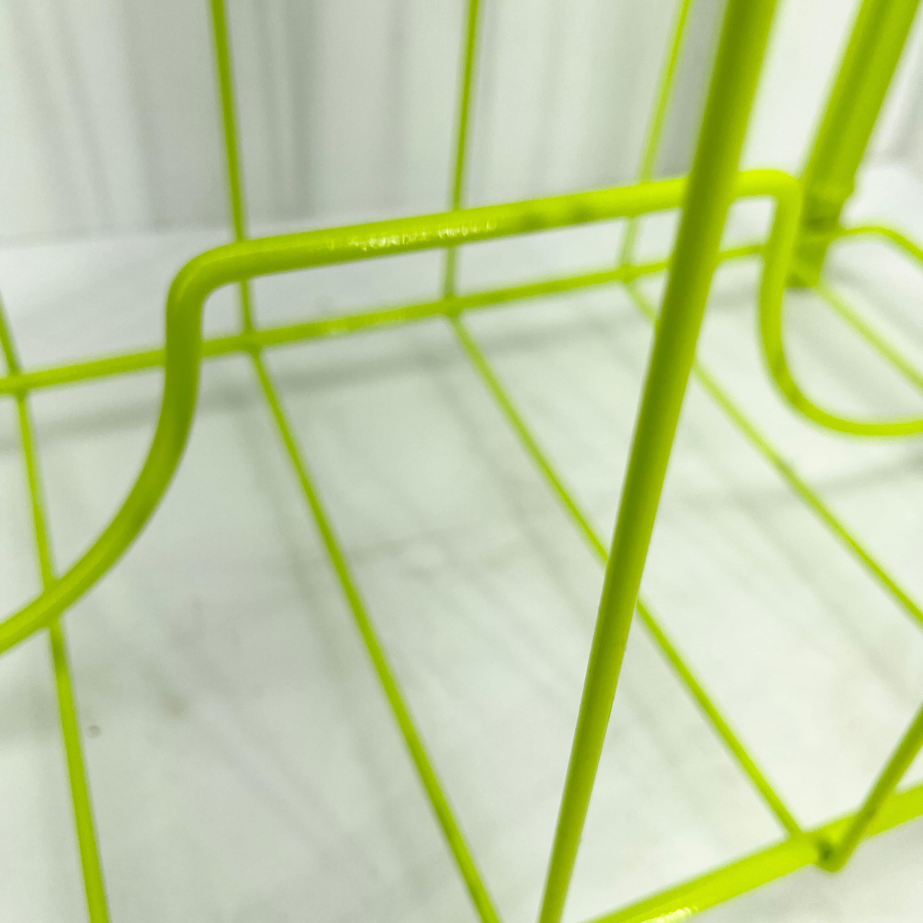 Mid-Century Modern Faux Bamboo Magazine Rack, Powder Coated Bright Chartreuse For Sale 3