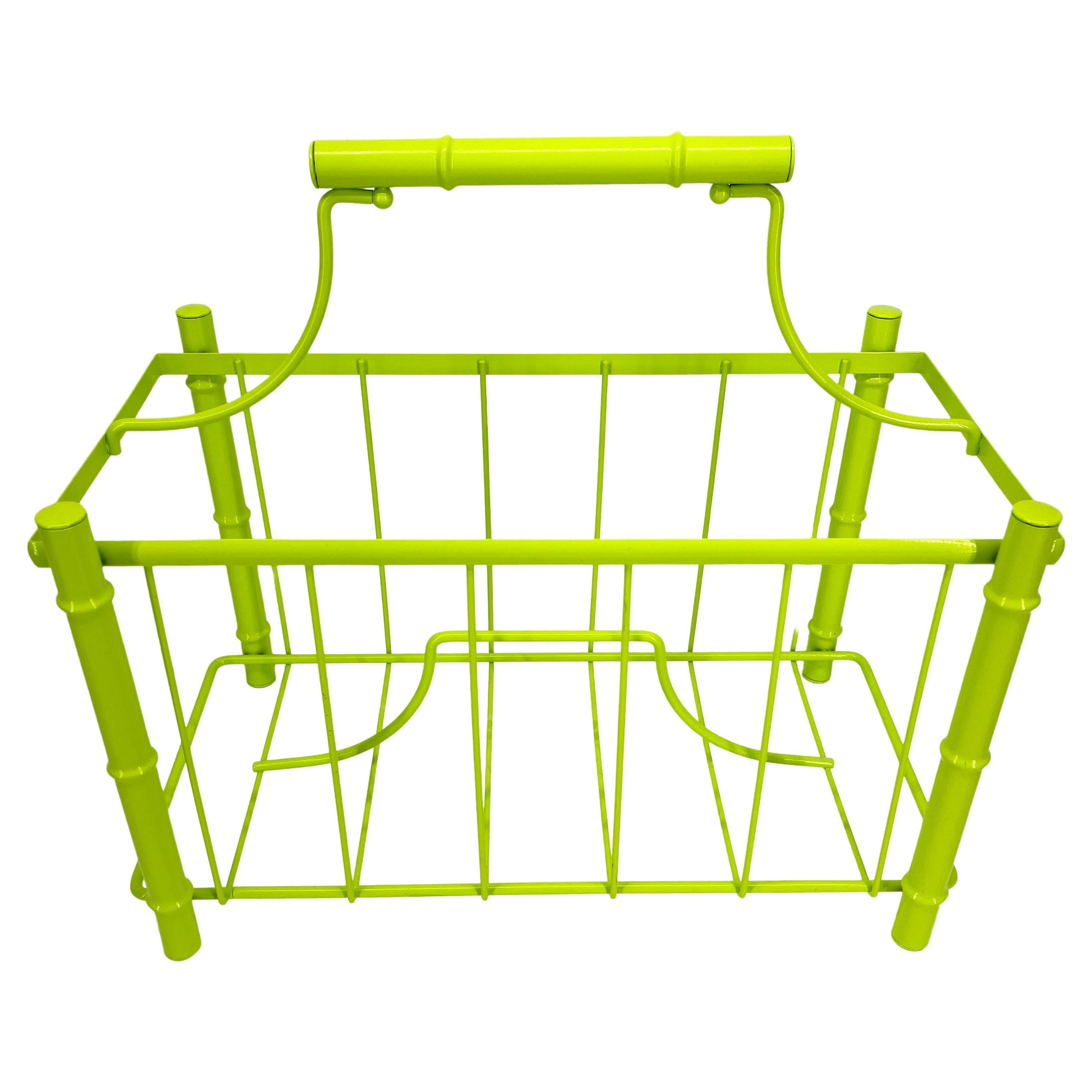 Mid-Century Modern Faux Bamboo Magazine Rack
Powder Coated Bright Chartreuse.