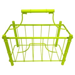 Mid-Century Modern Faux Bamboo Magazine Rack, Powder Coated Bright Chartreuse