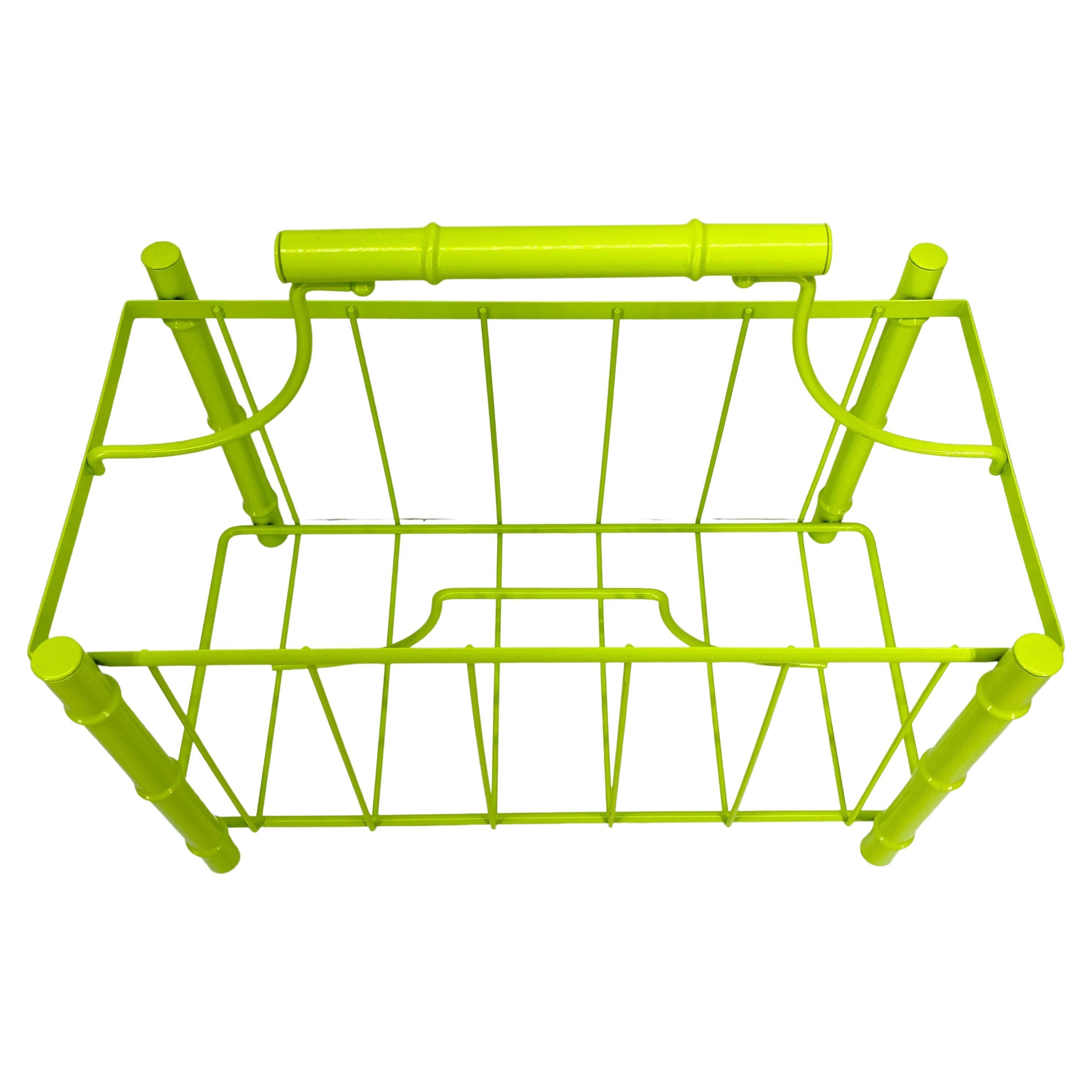 Mid-Century Modern Faux Bamboo Magazine Rack, Powder Coated Bright Chartreuse In Good Condition For Sale In Haddonfield, NJ