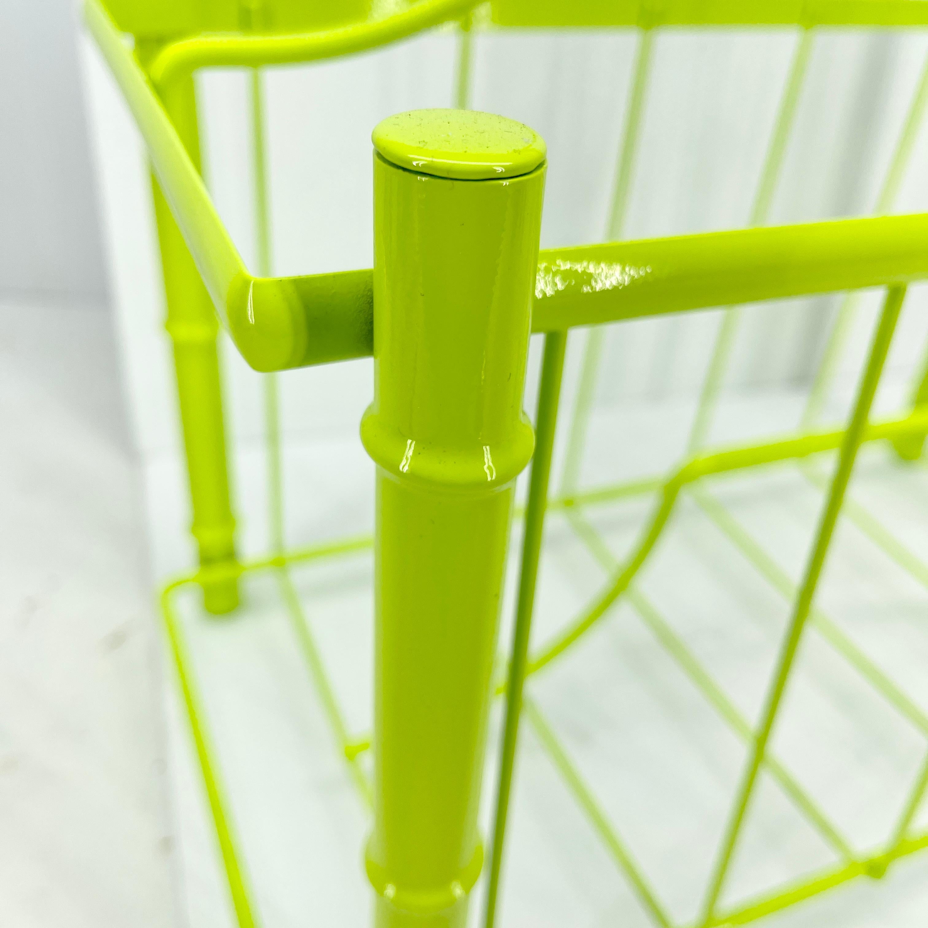 Mid-Century Modern Faux Bamboo Magazine Rack, Powder Coated Bright Chartreuse For Sale 1