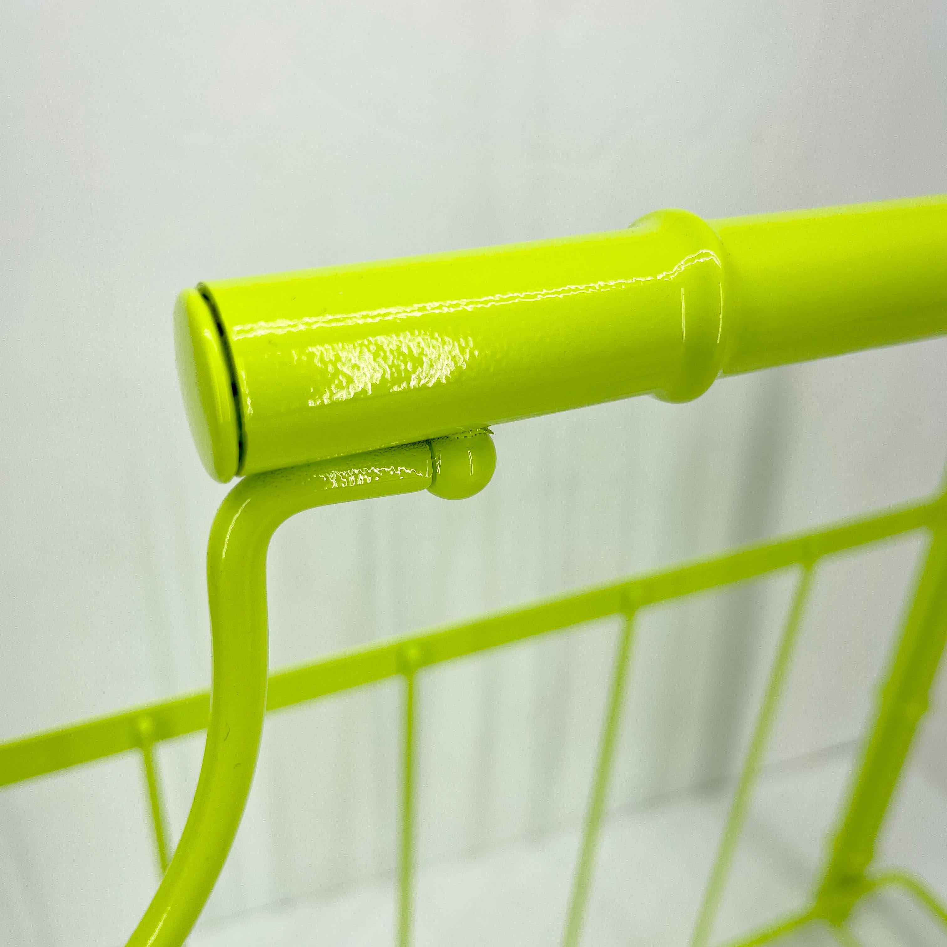 Mid-Century Modern Faux Bamboo Magazine Rack, Powder Coated Bright Chartreuse For Sale 2