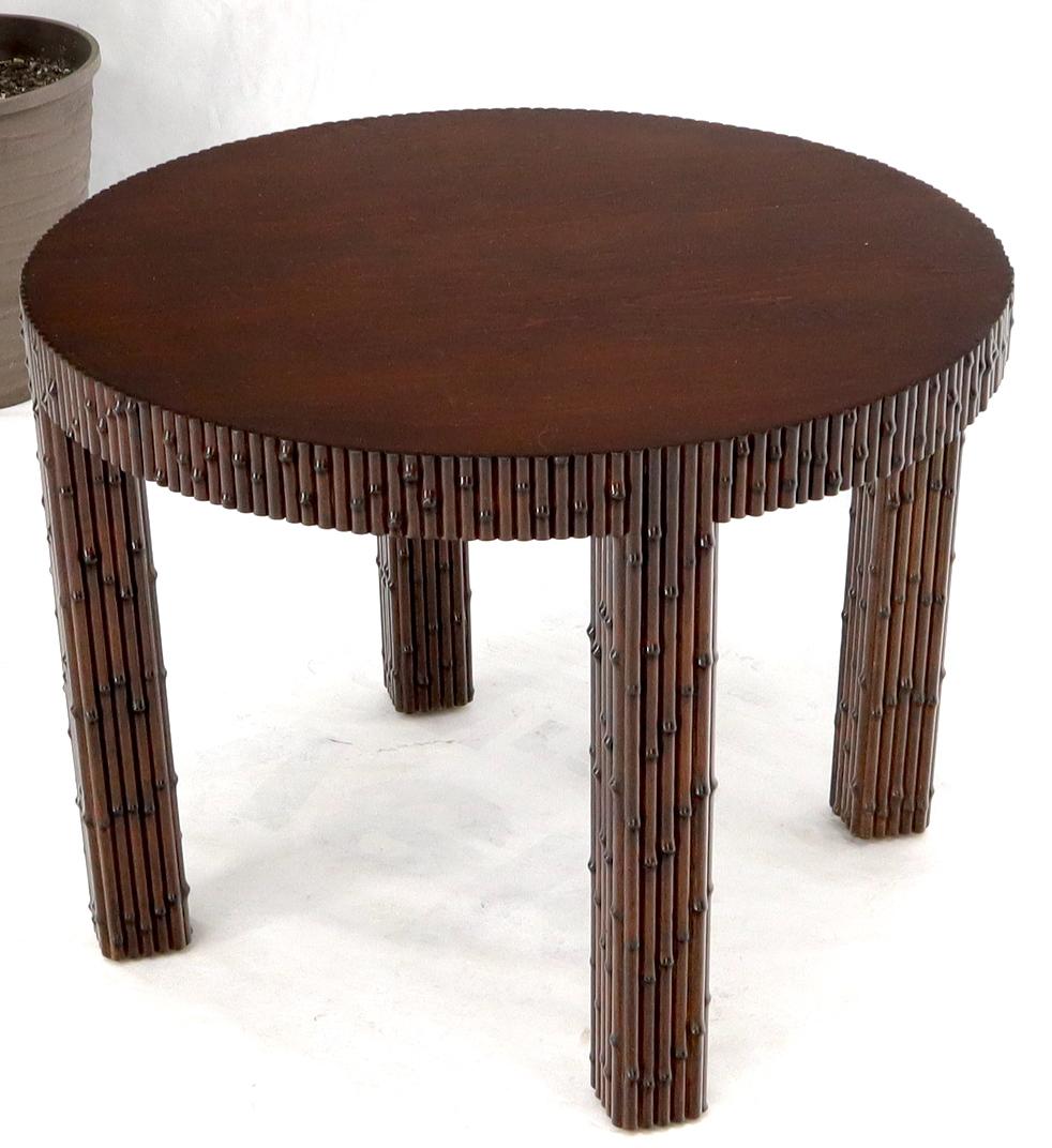 Hardwood Mid-Century Modern Faux Bamboo Round Side Occasional Table For Sale
