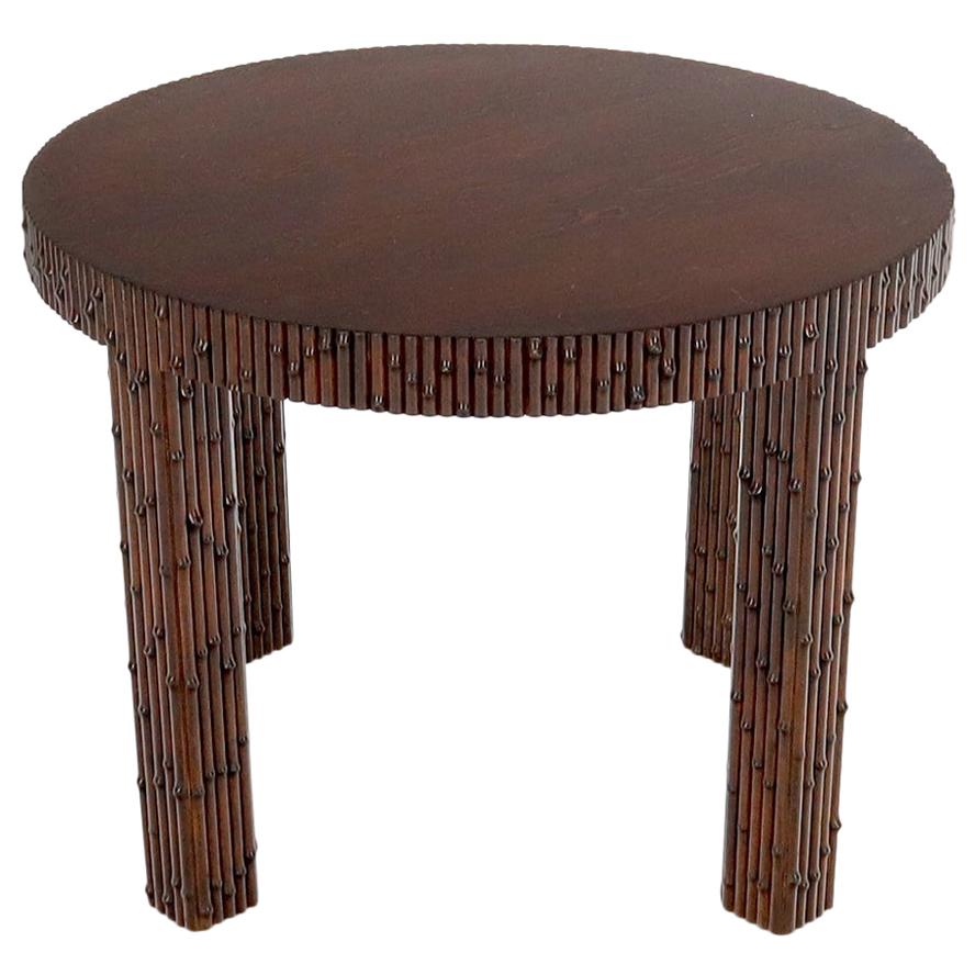 Mid-Century Modern Faux Bamboo Round Side Occasional Table