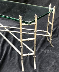 Mid-Century Modern Faux Bamboo Silver Gilt Iron Glass Coffee Cocktail Table